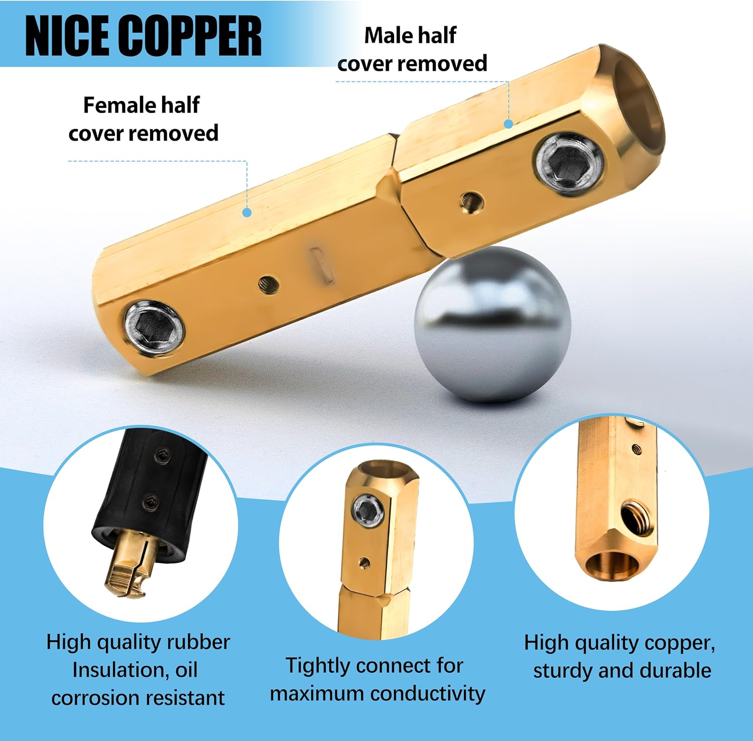 3 Pack Welding Lead Connectors, LC-40 Welding Cable Connector, Welder Connectors, Positive Cam Twist-Lock Insulated Connector Pair(Male/Female),