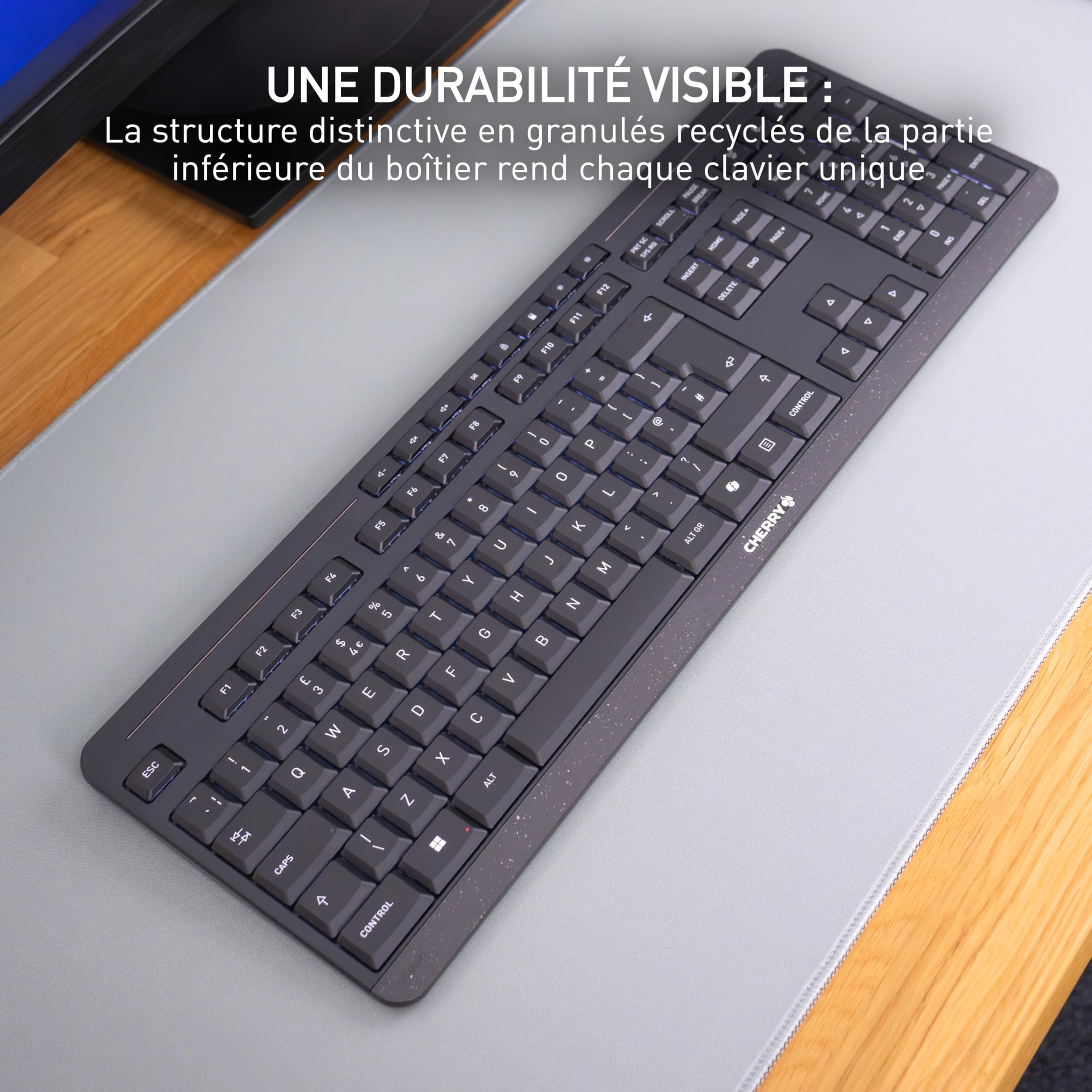 CHERRY Stream Keyboard Ultimate, Clavier sans Fil Multi-Appareils, Disposition US (QWERTY), Connexion Via Bluetooth, 2,4 GHz & Câble, Rétroéclairé, Noir