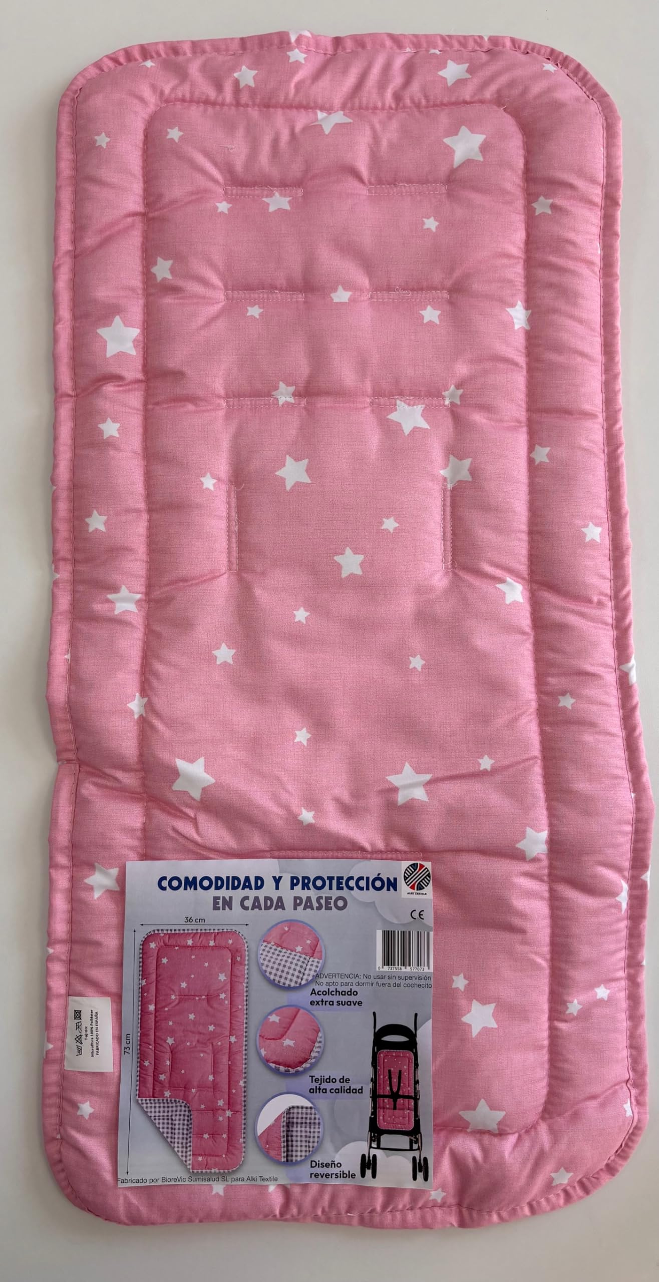 Colchoneta silla paseo universal | Reversible (2 en 1) | Transpirable | Todo el Año | Lavable | Acolchado Mayor Comodidad del Bebé. Compatible mayoría marcas. Fabricado en España (Rosa)