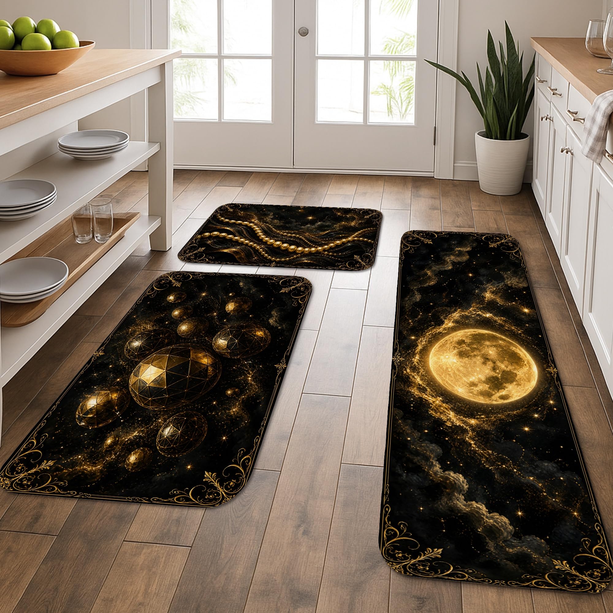 Tapis de cuisine galaxie lavable au motif cosmique étoilé et moelleux