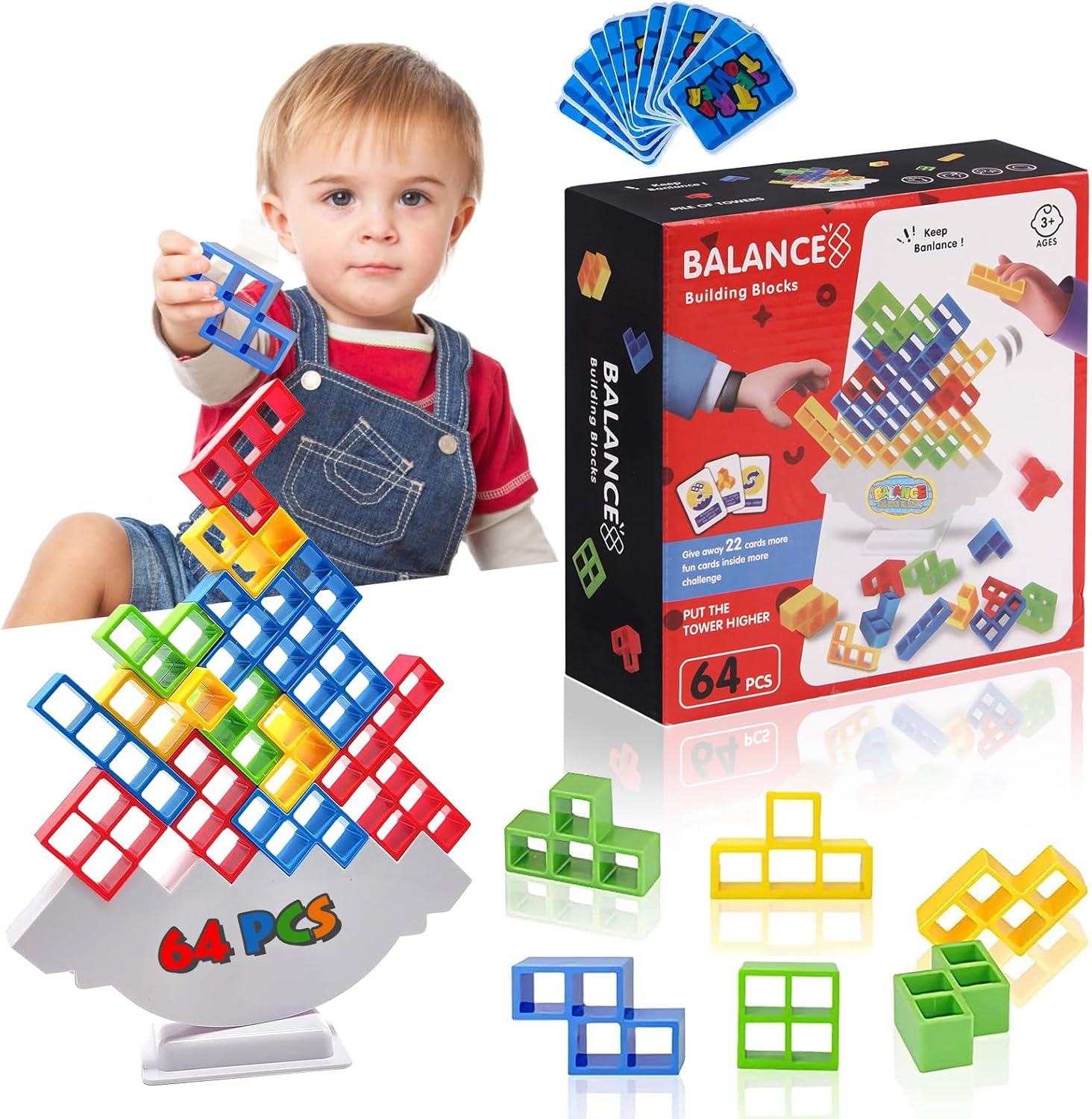 64 Pcs Tetra Tower Balance Stacking Blocks Game, Board Games for 2 ...