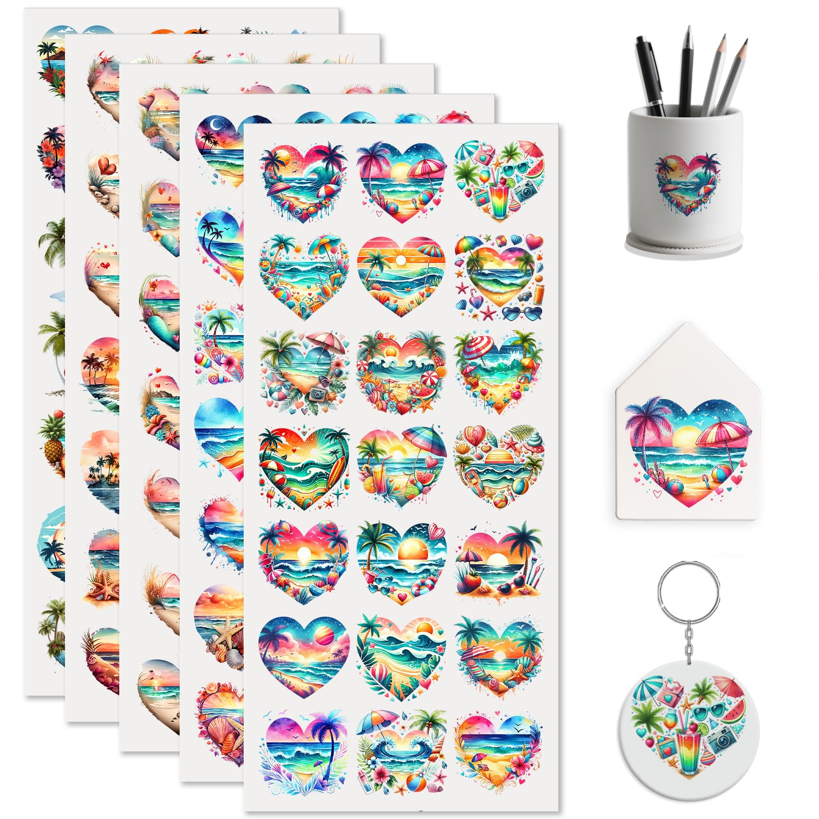 Autocollants UV DTF pour tasses en verre : transfert motifs Noël et plage pour mug de café