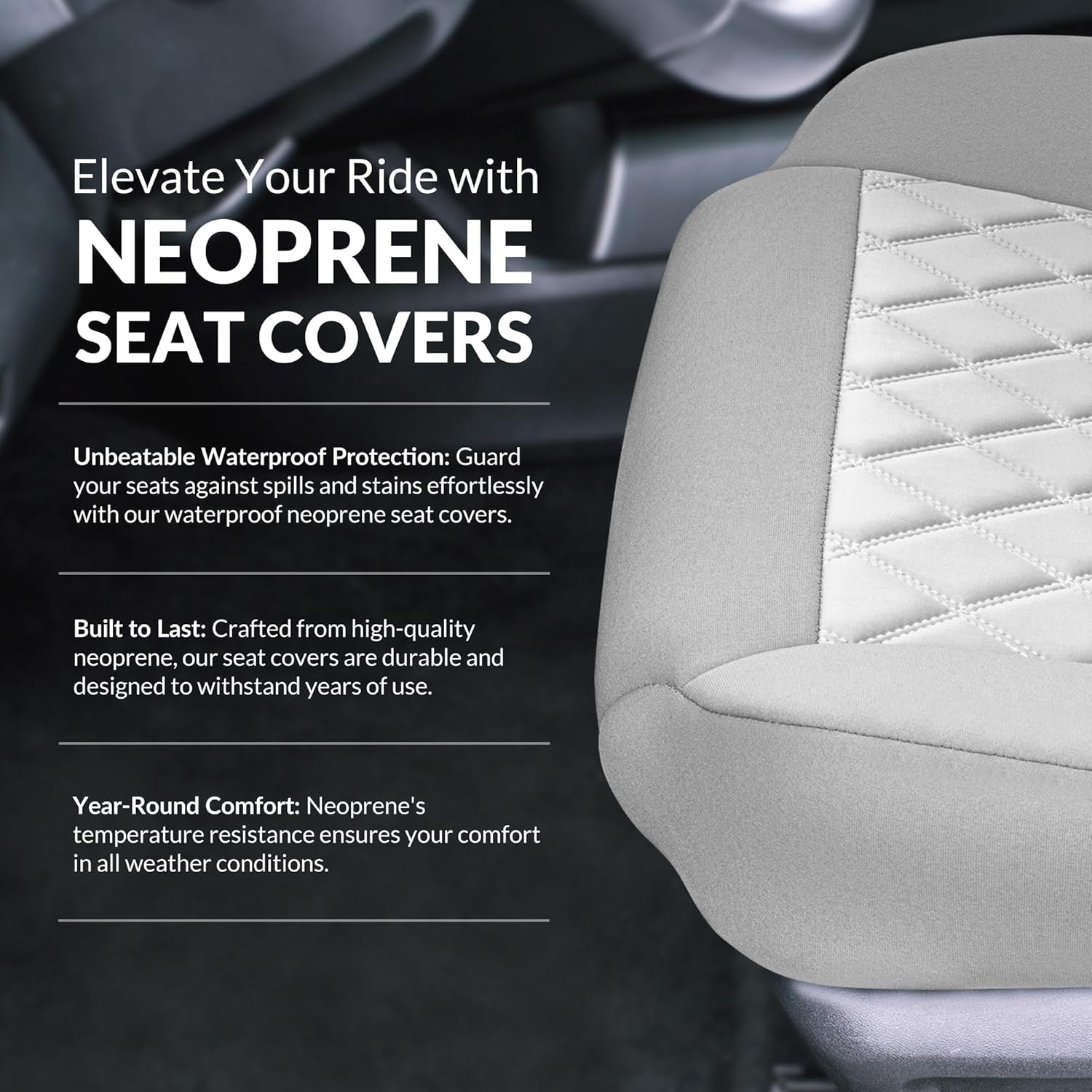 FH Group Custom-Fit Car Seat Covers Specifically Made for 2021-2024 Nissan Rogue, Front Set Solid Gray Ultraflex Neoprene Waterproof Automotive Seat Cover
