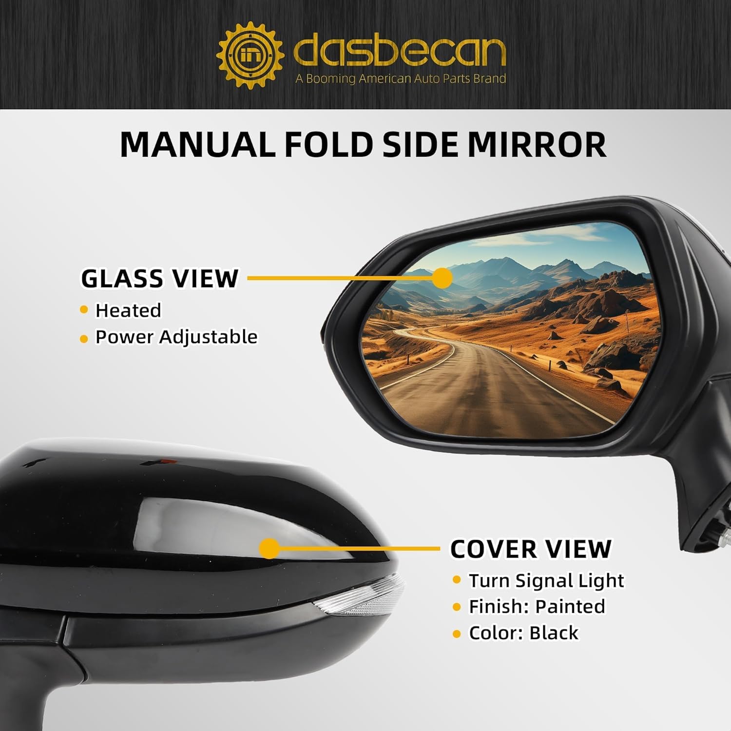 Dasbecan Driver Side Mirror Black Compatible with 2020-2025 Toyota Corolla SE& SE Nightshade Heated Manual Fold Power Adjustment w/Turn Signal Left Door Rear View Mirror Assembly 6PINS # 87940-12G00