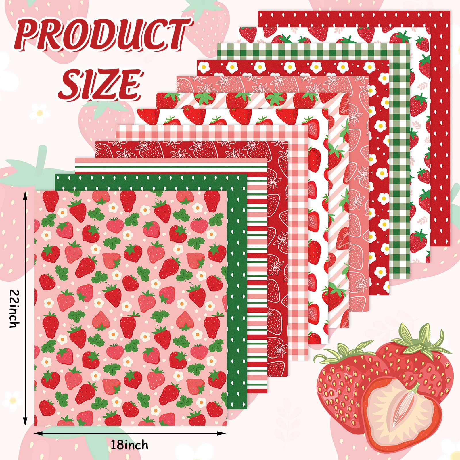 JarThenaAMCS 12 paquetes de tela de algodón de fresa de 18 x 22 pulgadas, tela de costura colorida para manualidades, decoración de fiestas