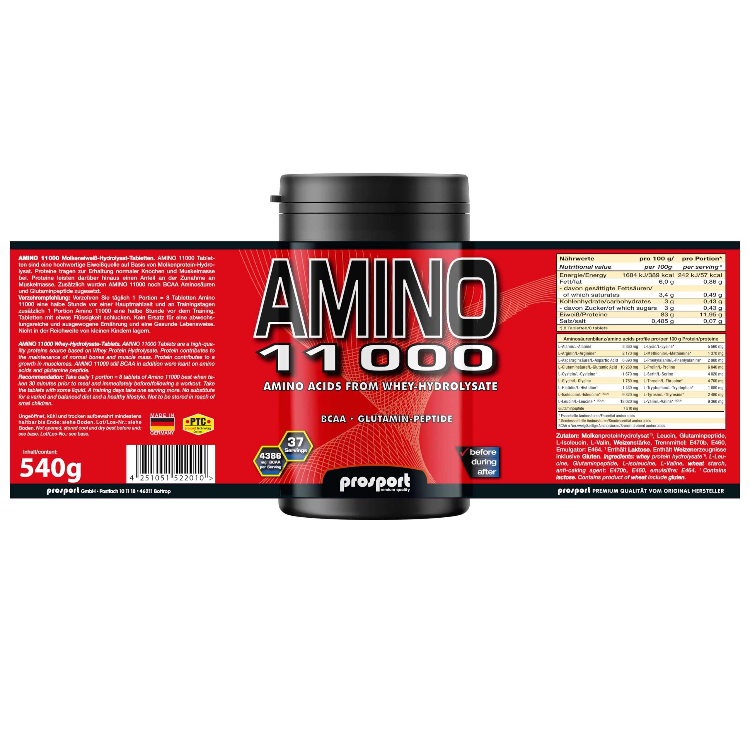 Prosport Amino 11000, 300 Tabletten, 540g Dose, Aminosäuren