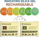Wisesorb 500g x 2pcs Sacs déshumidificateurs sans danger pour pistolet rechargeable, Sacs dessiccants réutilisables pour le stockage, Paquets de Gel de Silice indiquant la couleur Absorbeurs d'humidité Garage sous-sol