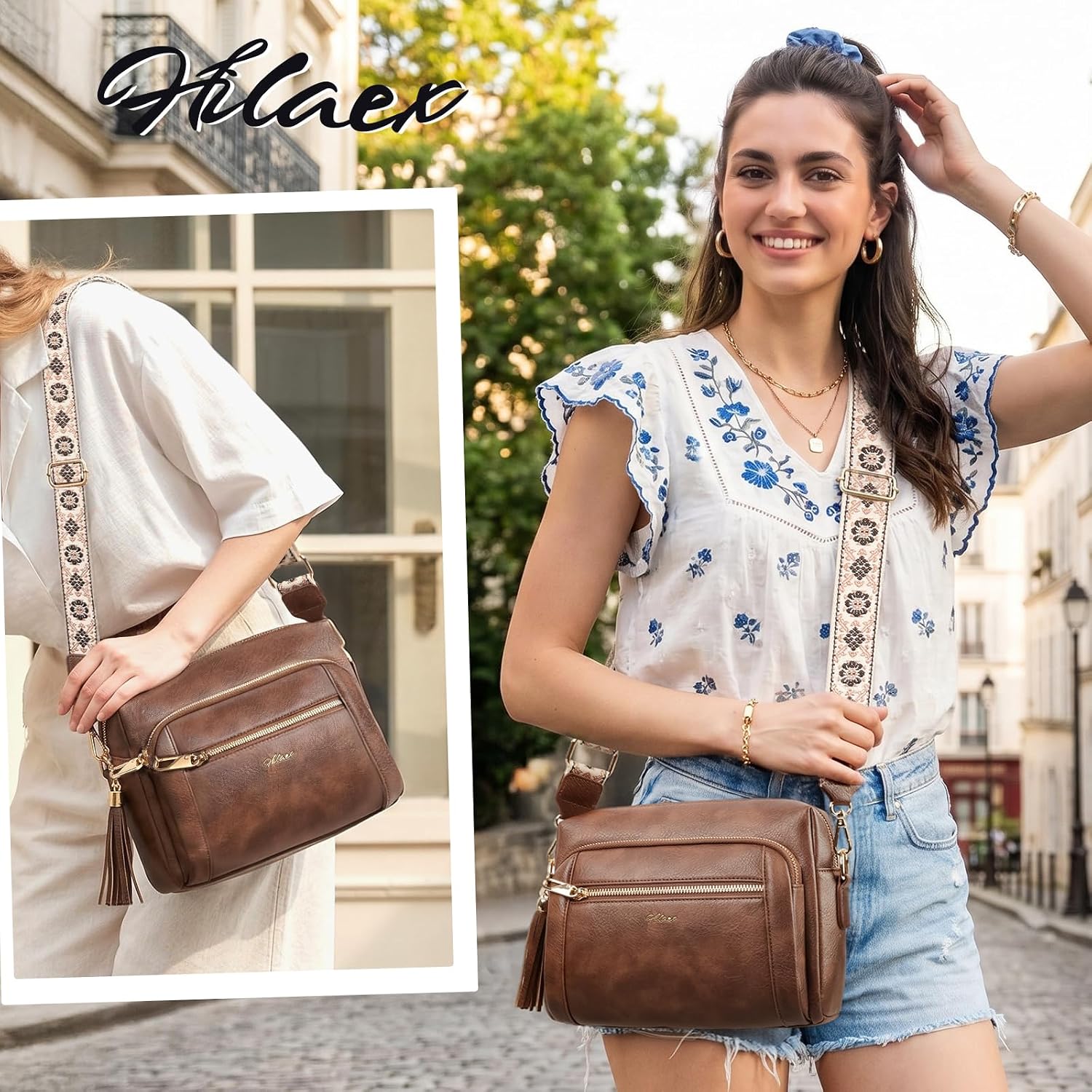 Small Leather Crossbody Bags for Women Anti theft Purses and Handbag Shoulder Hangbag with Wide Strap Tassel