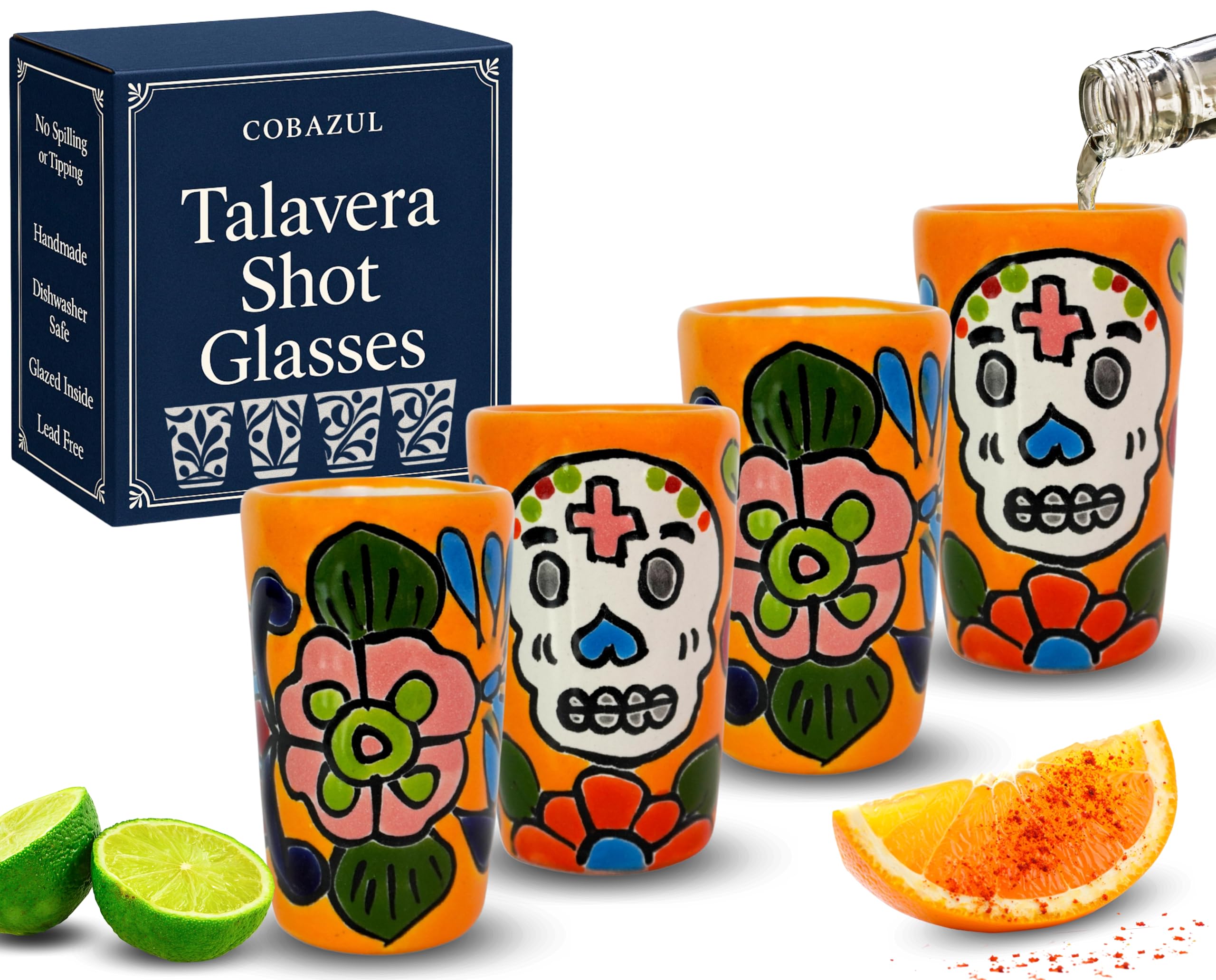 COBAZUL Talavera Shot Glasses - Mexican Shot Glasses Set of 4 for Tequila Lover - Vasos Tequileros - Tequileros Mexicanos - Hand Painted Mezcal Cup 2