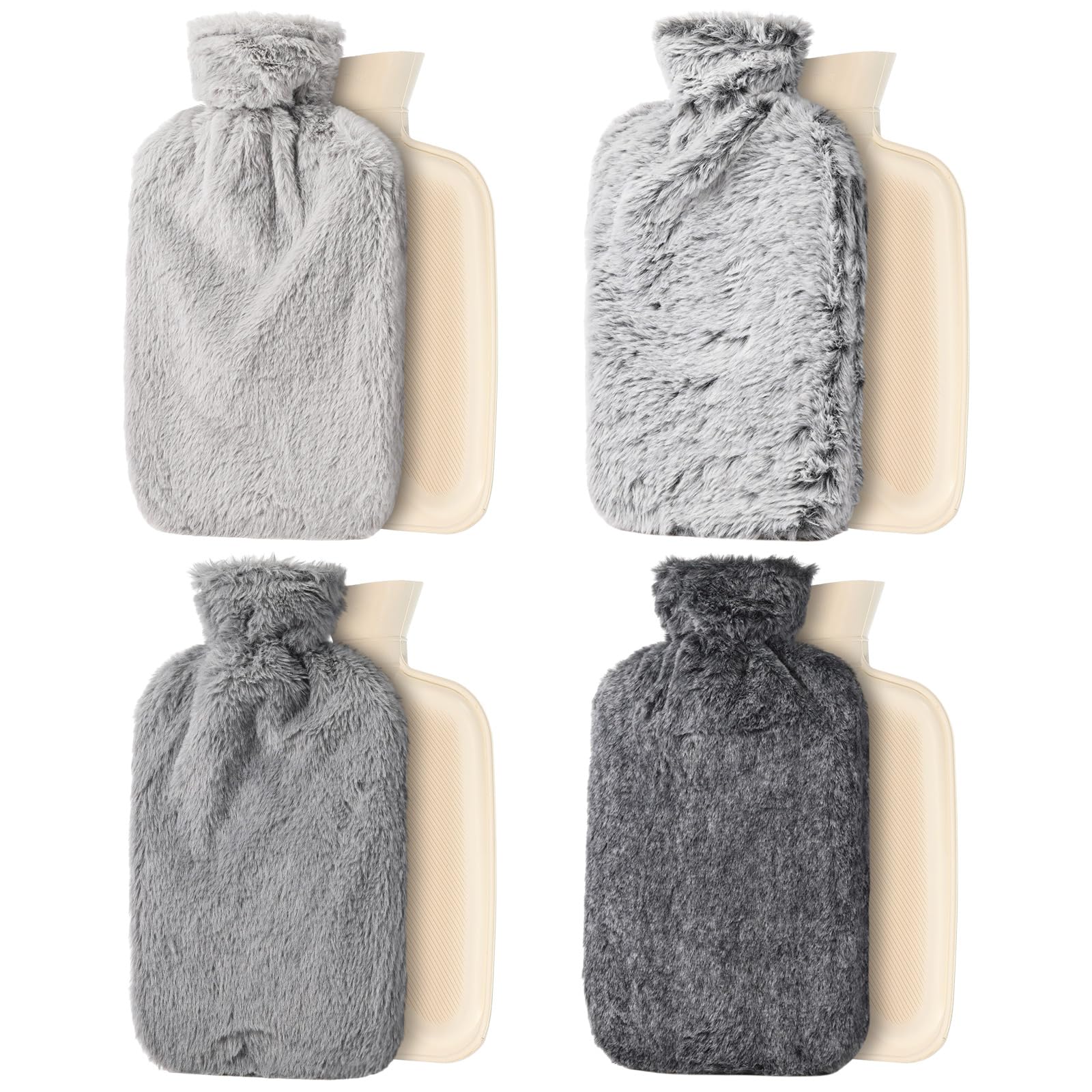 Baquler 4 Pack Hot Water Bottles with Soft Cover Hot Water Bag for Pain Relief Menstrual Cramps Neck Shoulders Pain Hand Feet Warmer Hot Compress and Cold Therapy Winter Gift for Women(2L)