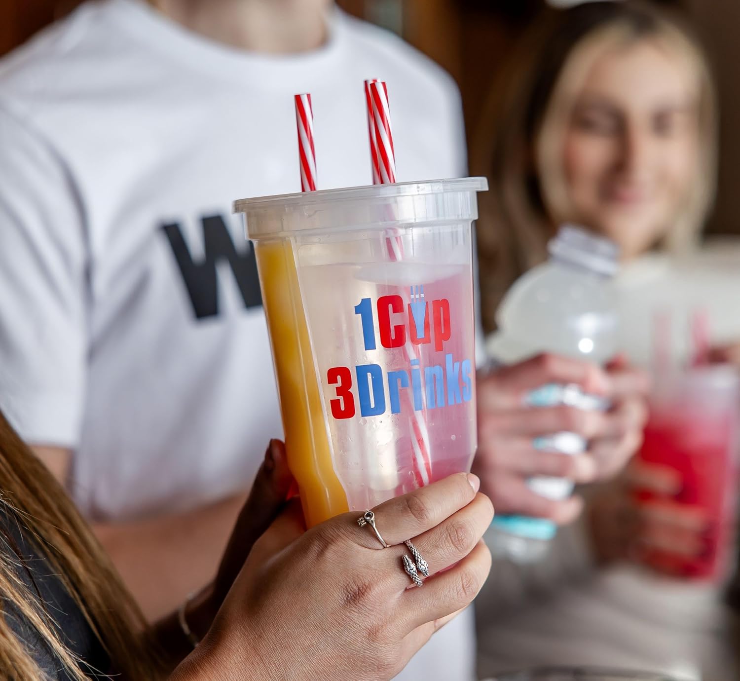 WesCup – World's First Ever 3-Compartment Reusable Souvenir Drinking Cup with 3 Straws for Hot and Cold drinks, BPA free, Dishwasher Safe - 24oz