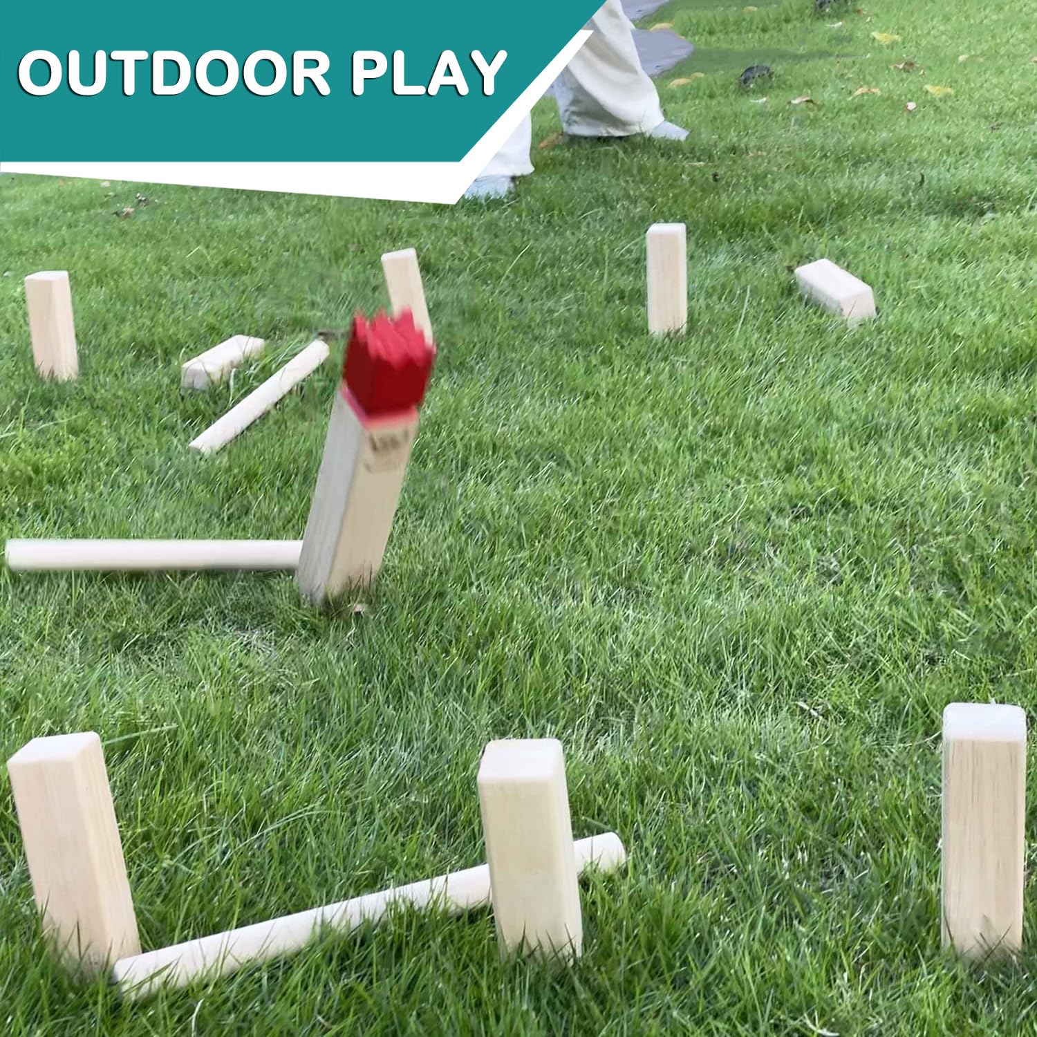 Kubb Spiel im Freien | Wurfspiel mit Tragetasche | Kegelspiel | Gummi Holz Garten Rasen Spiele | Wurfspiel mit Tragetasche (30 x 5 x5 cm-King, S)