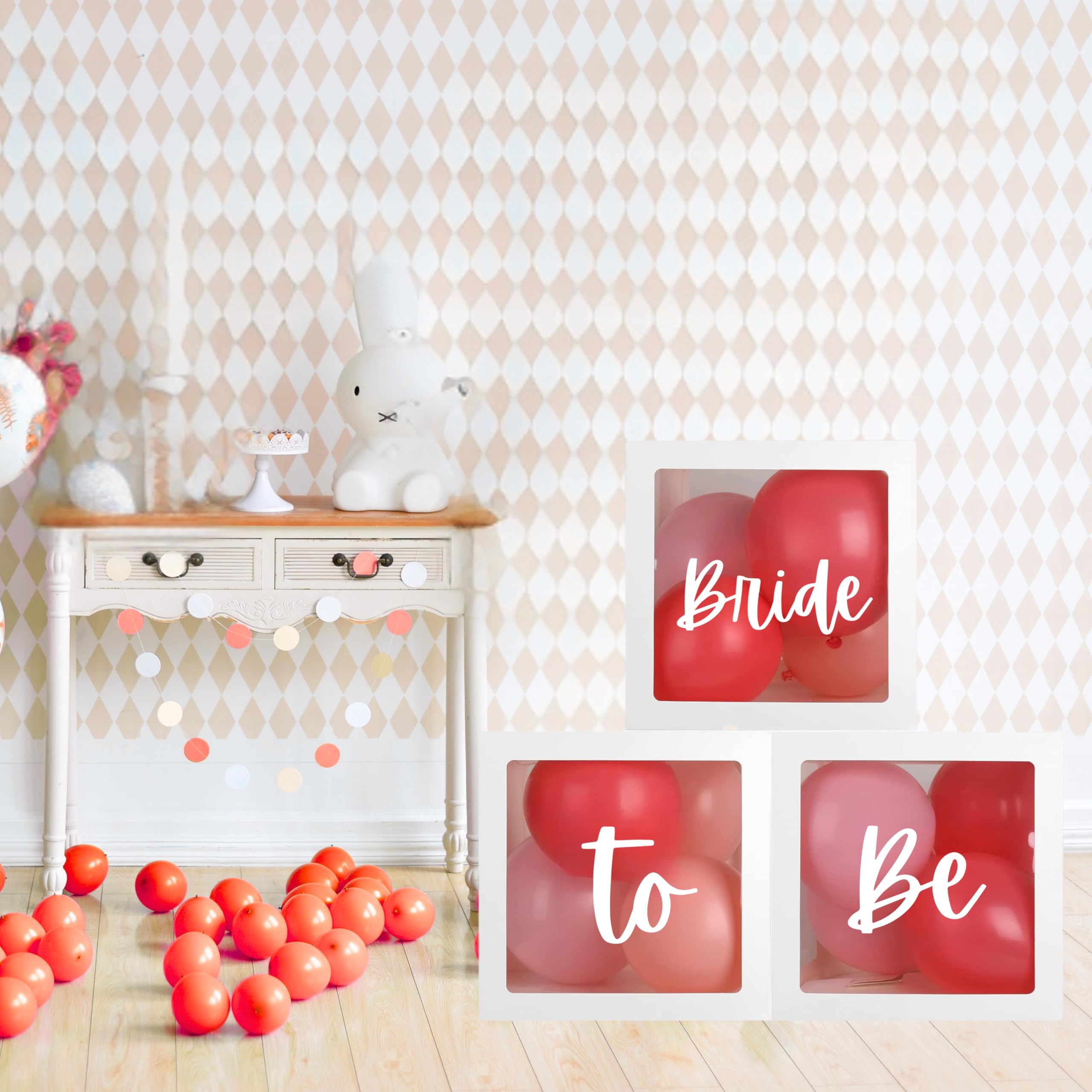 Bride To Be Balloon Box Set (31 PCS) – 3 Transparent Boxes with "BRIDE TO BE"Letters & 24 Balloons (Pink & White) with gluedot for Wedding, (No Balloon)-image-4