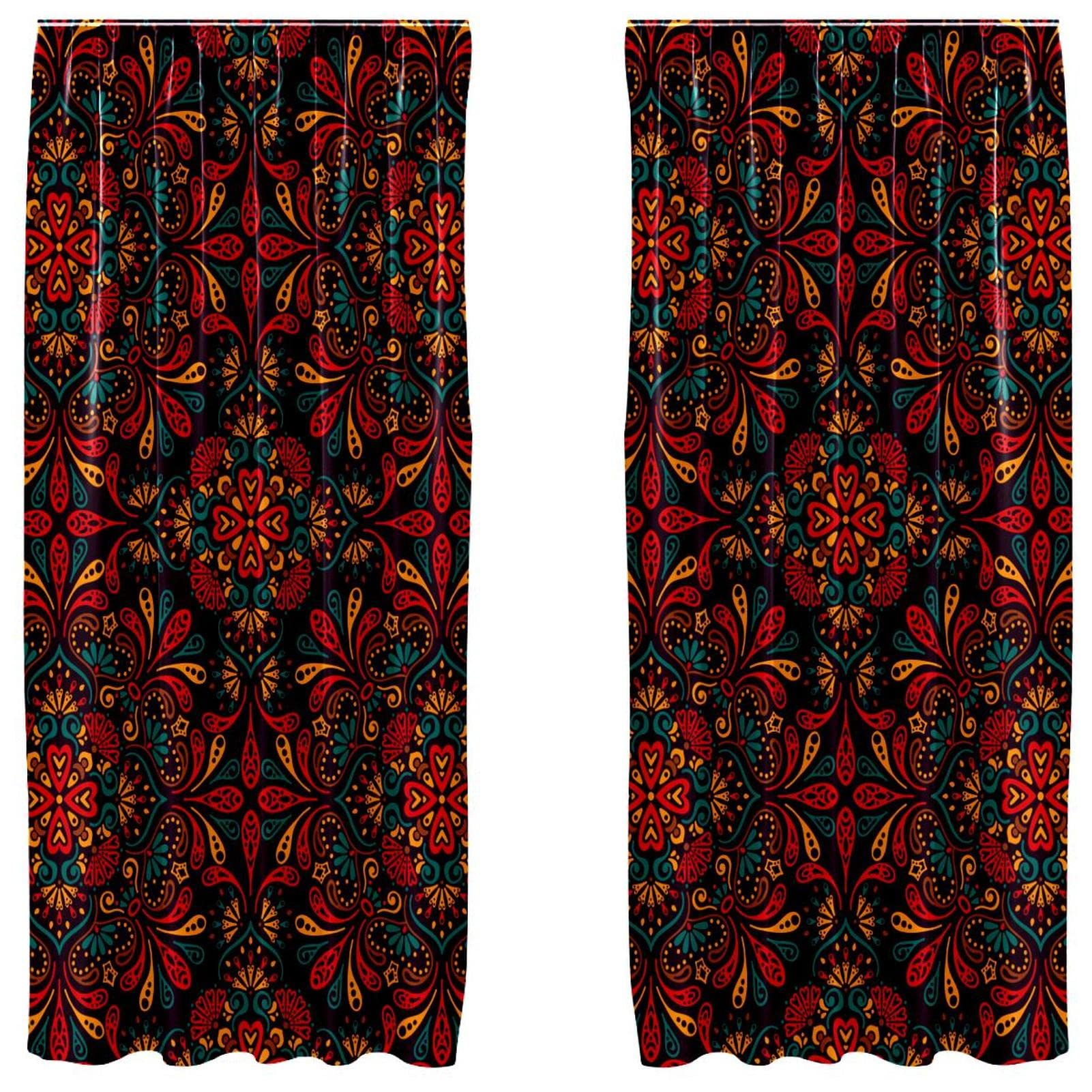 Cortinas de mandala psicodélico rojo para crear un salón bohemio y luminoso juego de 2 paneles