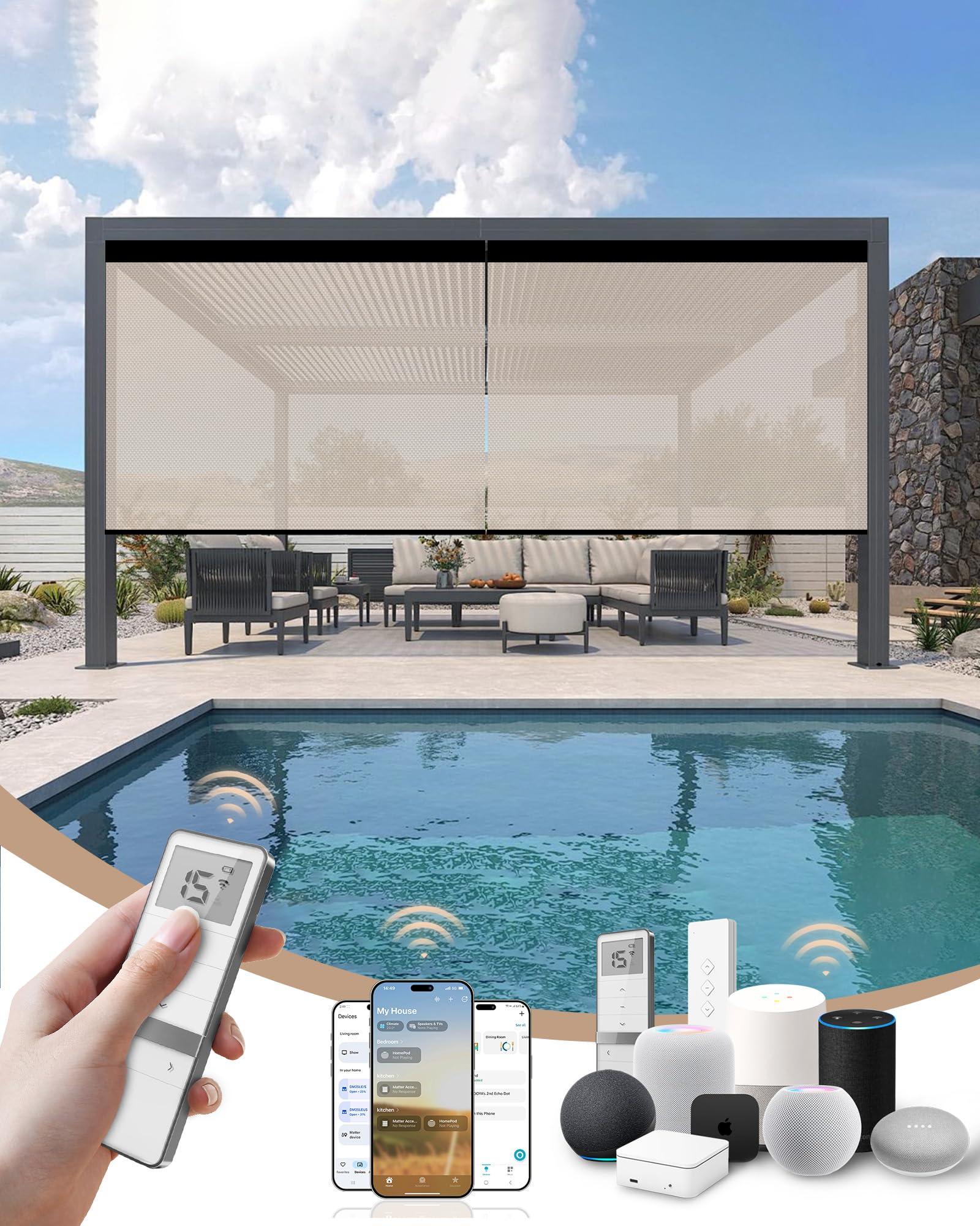 Kincmo Motorized Outdoor Shades, Outdoor Motorized Blinds for Patio Porch