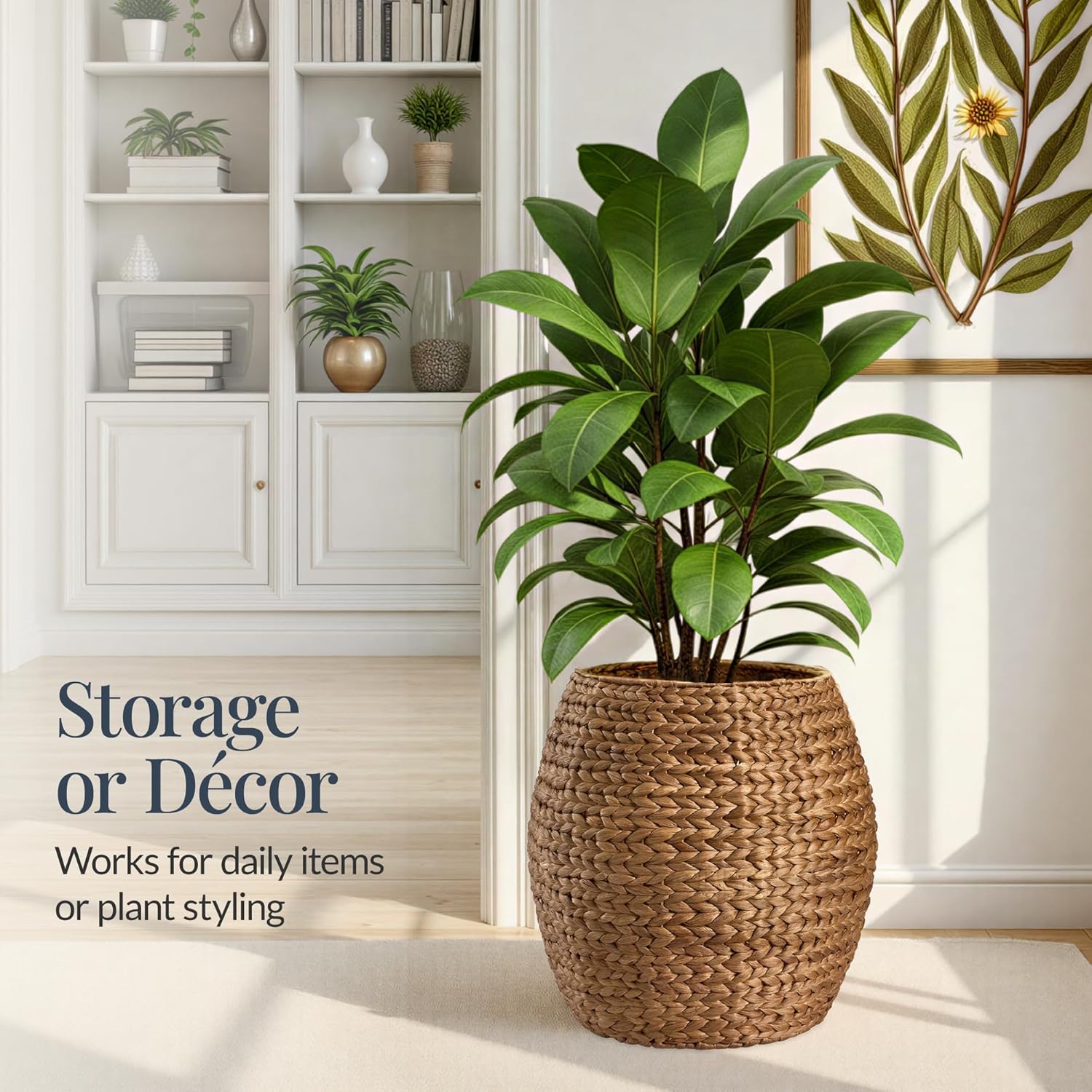 Best Choice Products Scalloped Multipurpose Hyacinth Storage Basket, Plant Décor, Handwoven Organizer Tote for Bedroom, Living Room, Nursey, w/Lid - Chestnut