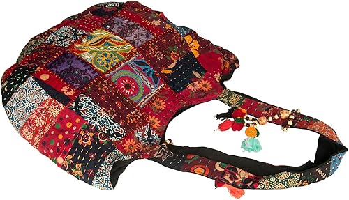 Miniatura 5 de Bolso de playa hippie hecho a mano con hombro bohemio elegante bordado de retazos color rojo casual diario espacioso para laptop mercado escolar