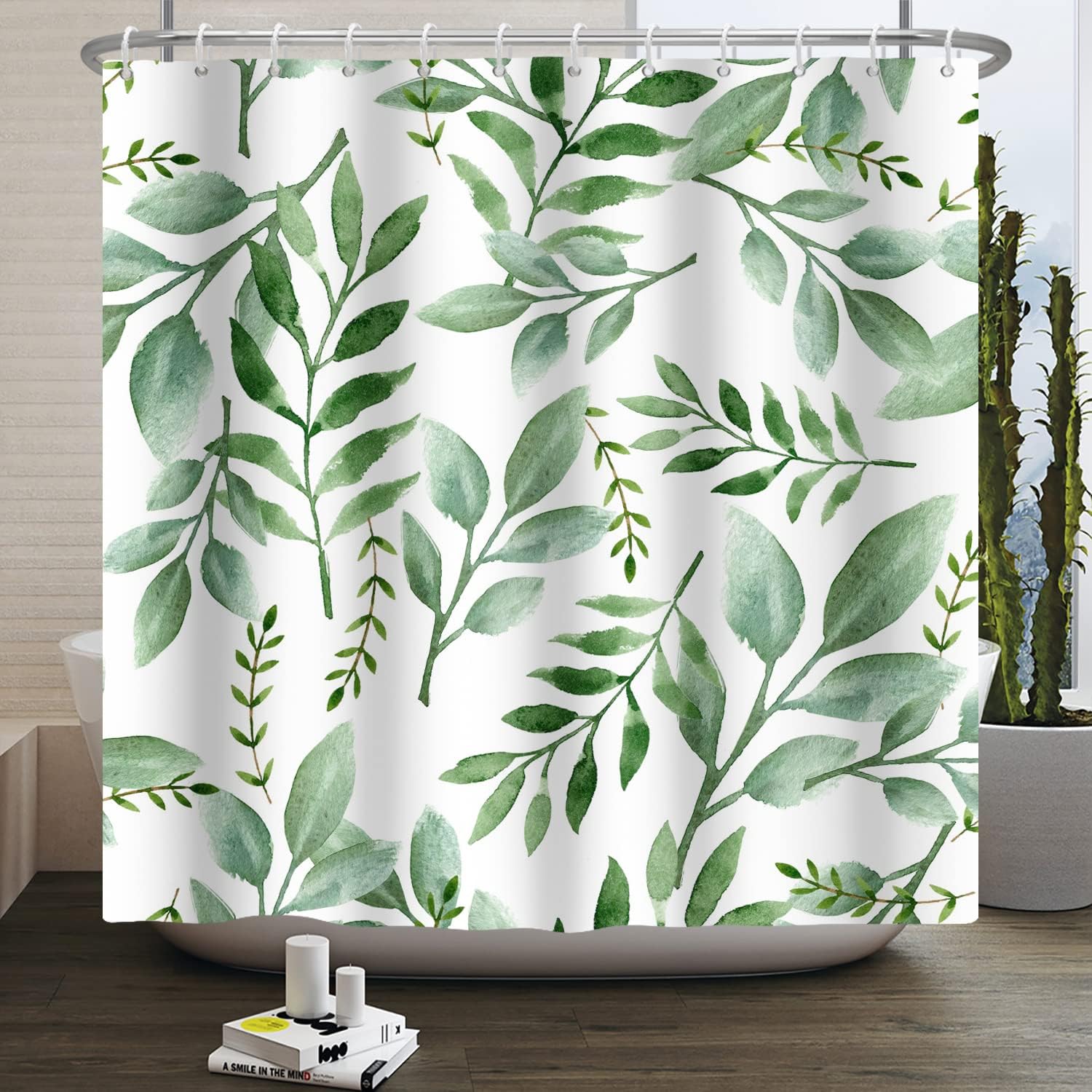 グリーン 植物 葉 つる シャワーカーテン 水彩プリント モダン 北欧