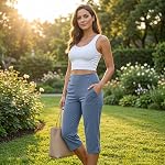 Capri Leggings for Women Stretchy High Waist Capris Casual Solid Slim Fit Pants with Pocket Summer Yoga Work Trousers