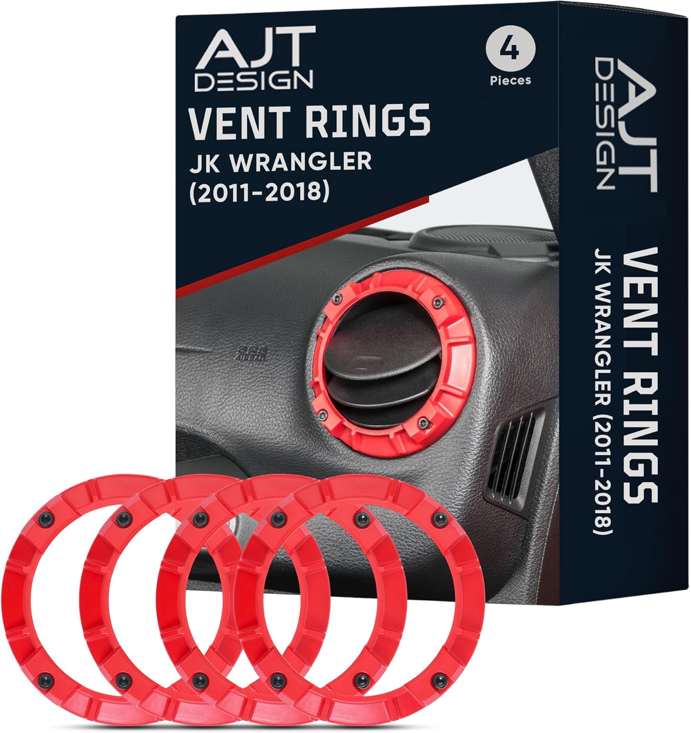 AJT DESIGN Vent Rings (2011-2018 Wrangler JK) - RED