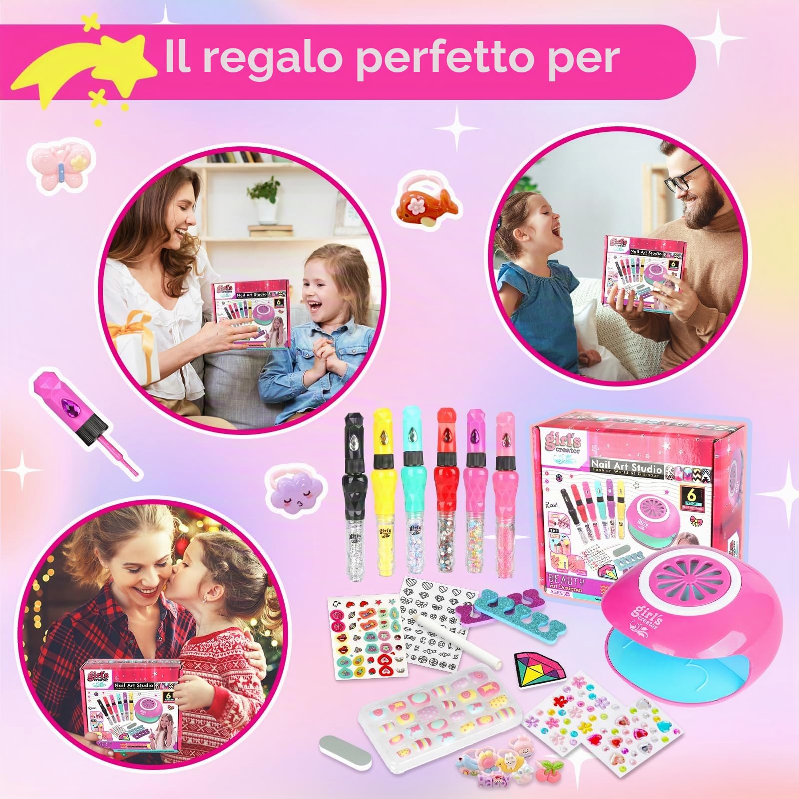 UCAMP Set Unghie Bambini, Manicure Gioco, Kit Smalto per Unghie, Nail Art per Ragazze 6-10 Anni