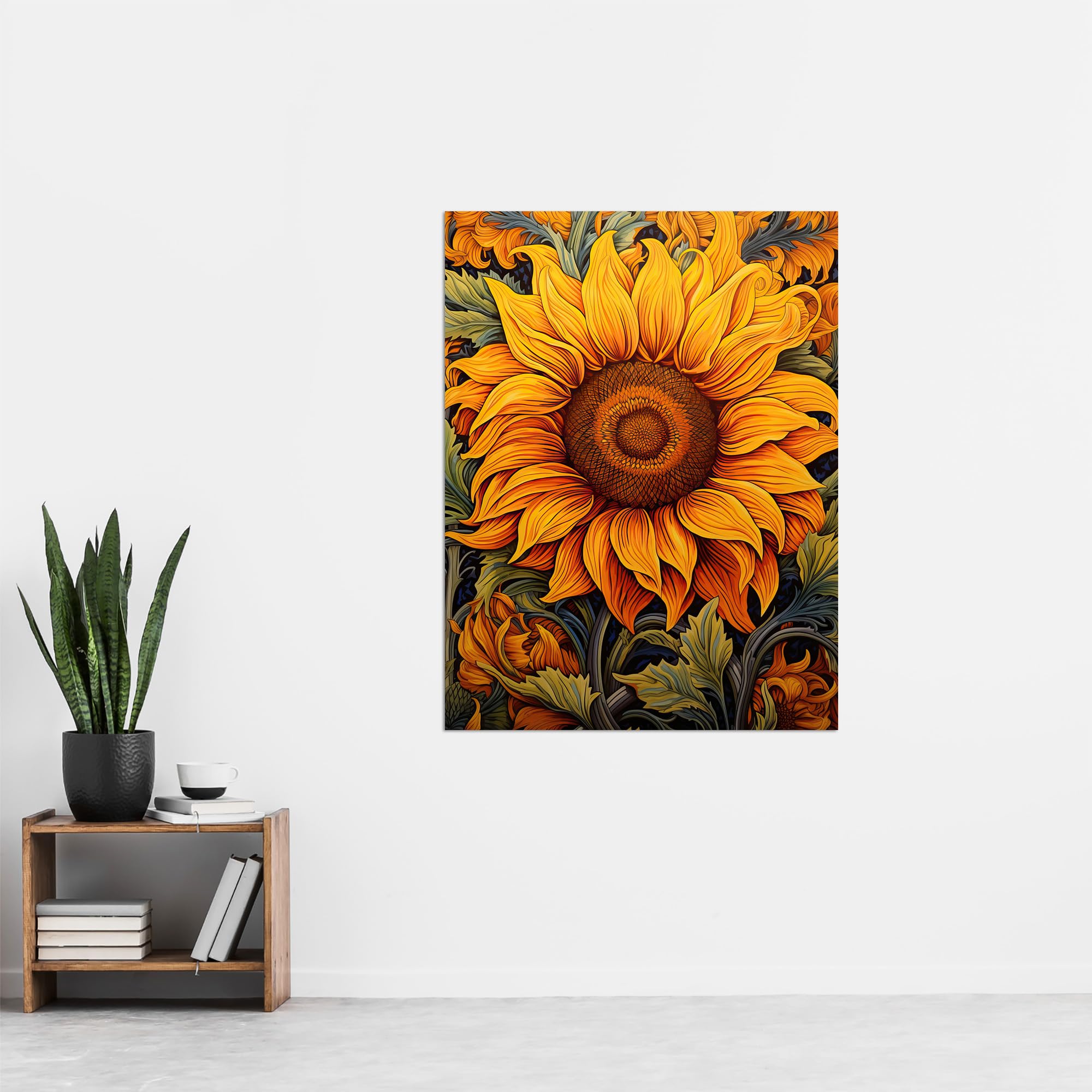 Artery8 Single Sensational Summer Sunflower Bright Floral Illustration Vibrant Yellow William Morris Style Pattern Extra Large XL Wall Art Poster Print - Image 4