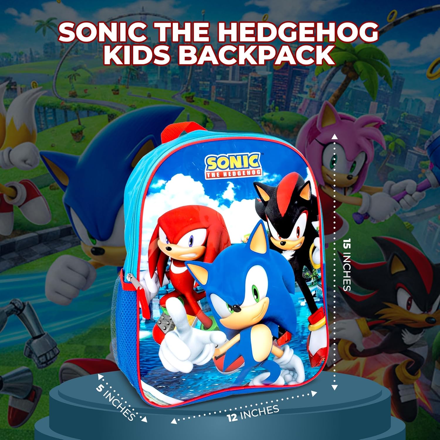 AI ACCESSORY INNOVATIONS Sonic The Hedgehog Kids Backpack, Sonic, Knuckles, Shadow 15" School Bag for Girls & Boys, Blue - Image 3