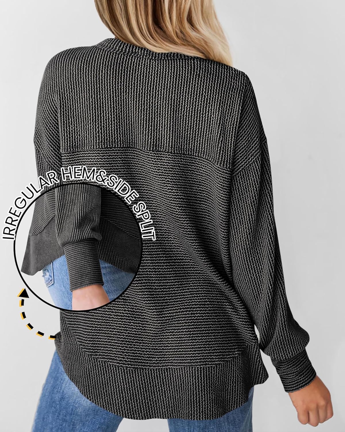 KIRUNDO Going Out Tops for Women Henley Shirts 2025 Casual Ribbed Knit Long Sleeve Tunic Summer Fall Button V Neck Blouse - Image 4