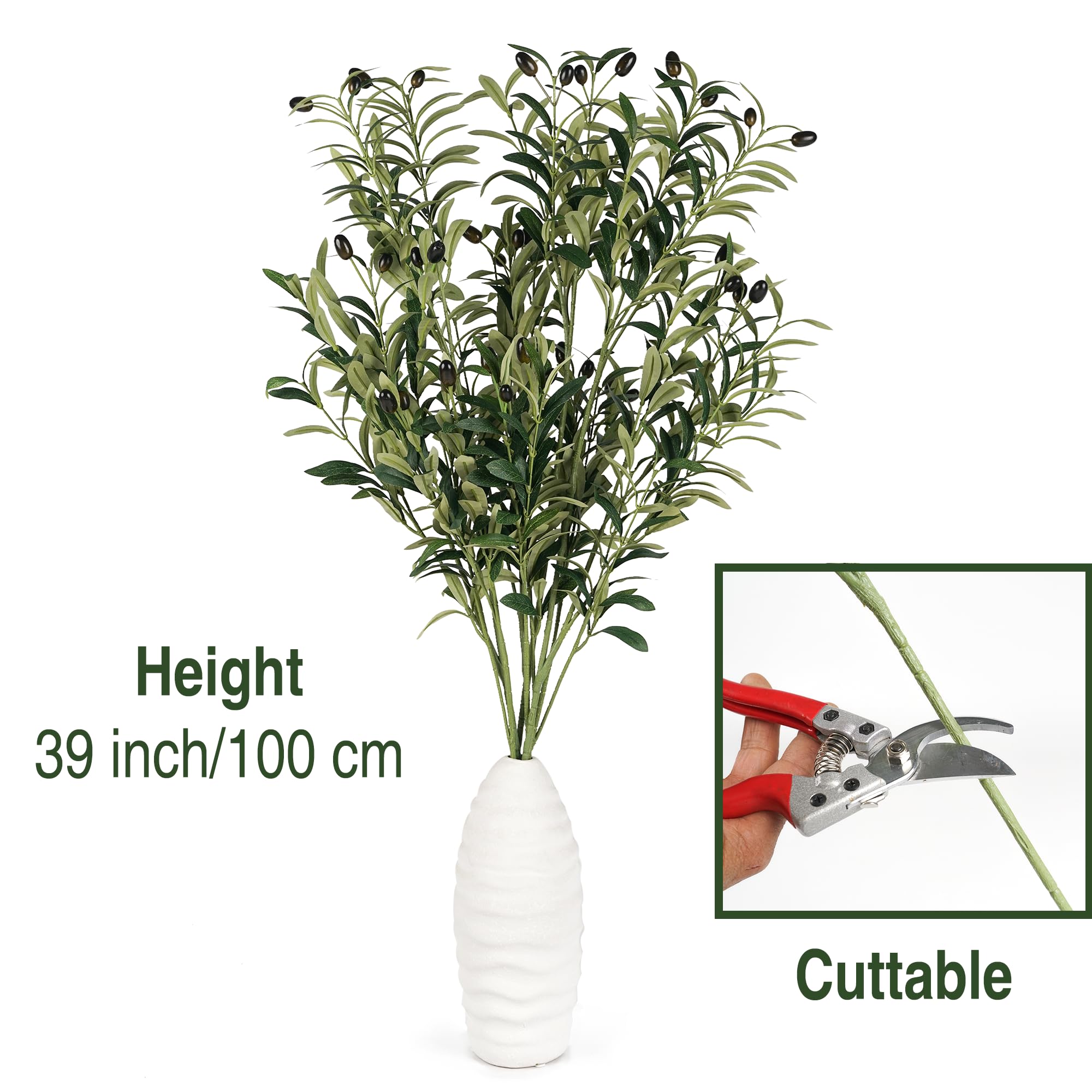 HomeKaren Olive Stems 3 Pcs 39 inch Artificial Olive Green Leaves Picks, Spring Branches Decor for Vase, Greenery Vase Filler Home Decoration Indoor