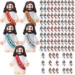 Bememo 100 Pcs Little Jesus Figures Jesus Loves You Original Design Rubber Pocket Toys Little Figures to Hide and Seek Sunday School Religious Party Share Gifts(Bohemian Color)