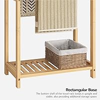 Vista 6 de HOOBRO Toallero independiente para baño, estante para mantas de bambú decorativo de 2 niveles, soporte de exhibición de edredón con estante