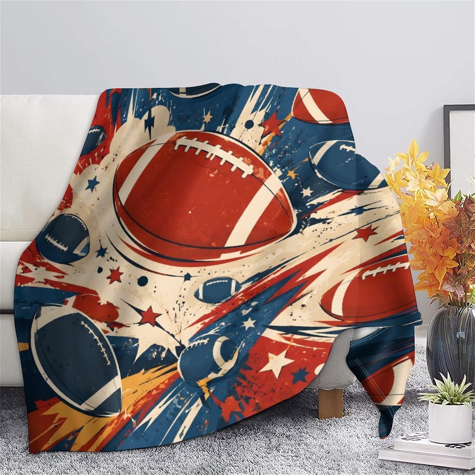 Retro Football Design Mikrofaser Decke weiche Fleece Haptik Sofa Bett Deko