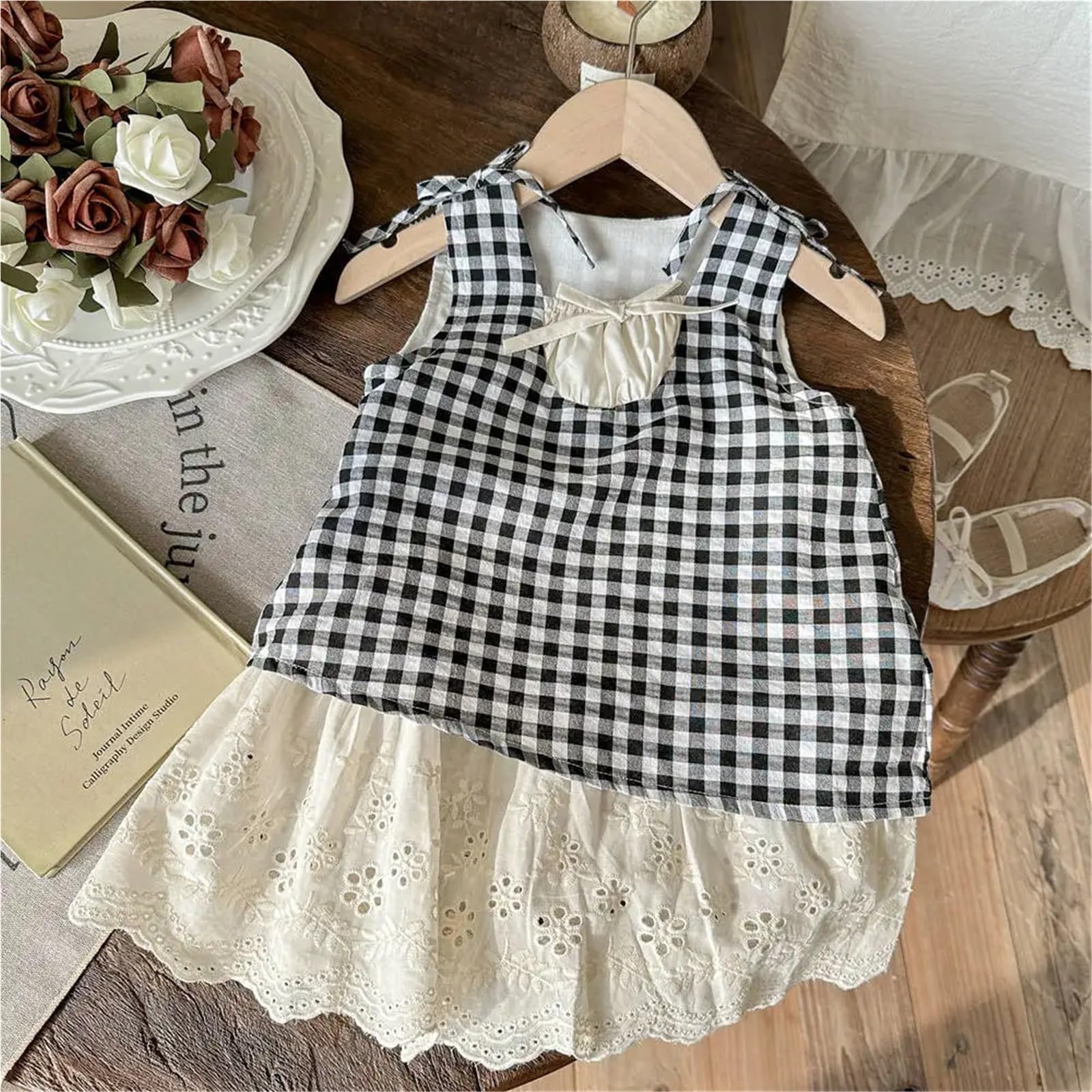 Vestido De Fiesta para NiñA Vestido de algodón con Cuello Halter y Tirantes Finos for niñas de 2 a 8 años, Vestido de Princesa for Fiesta de cumpleaños(5-6T 130)