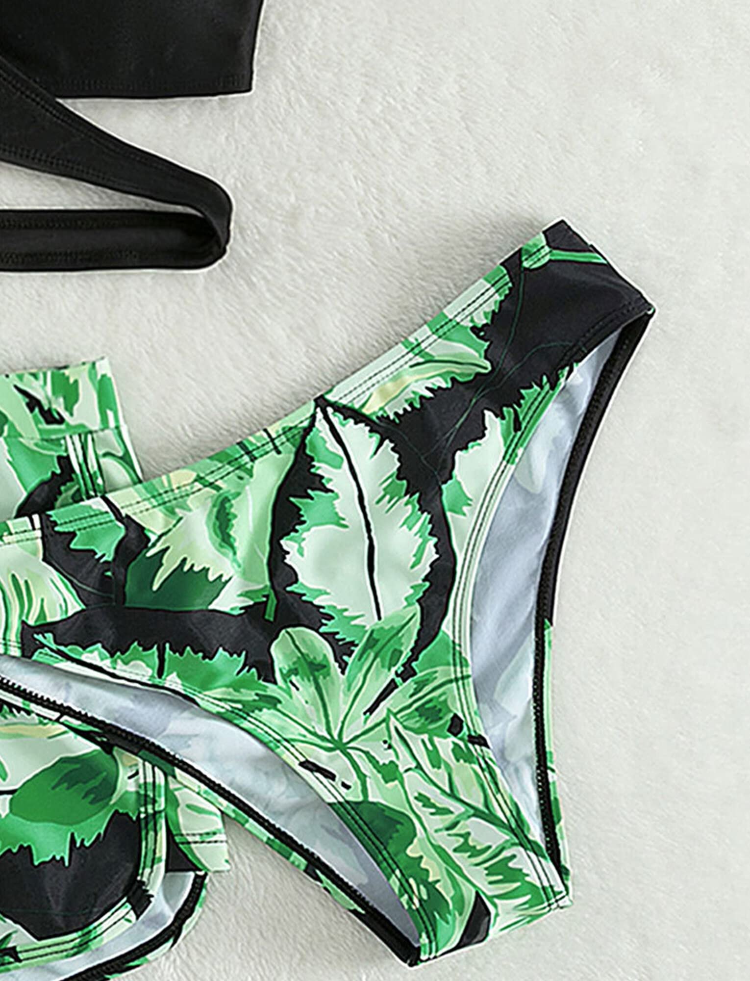 Maeau Maillot de Bain Trois Pièces Fille, Ensemble de Plage Imprimée/Tie Dye Enfant, Bikini Haut+Bikini Short+Short/Jupe Couverte, Costume de Bain et Plage, 8-14 Ans/130-160cm