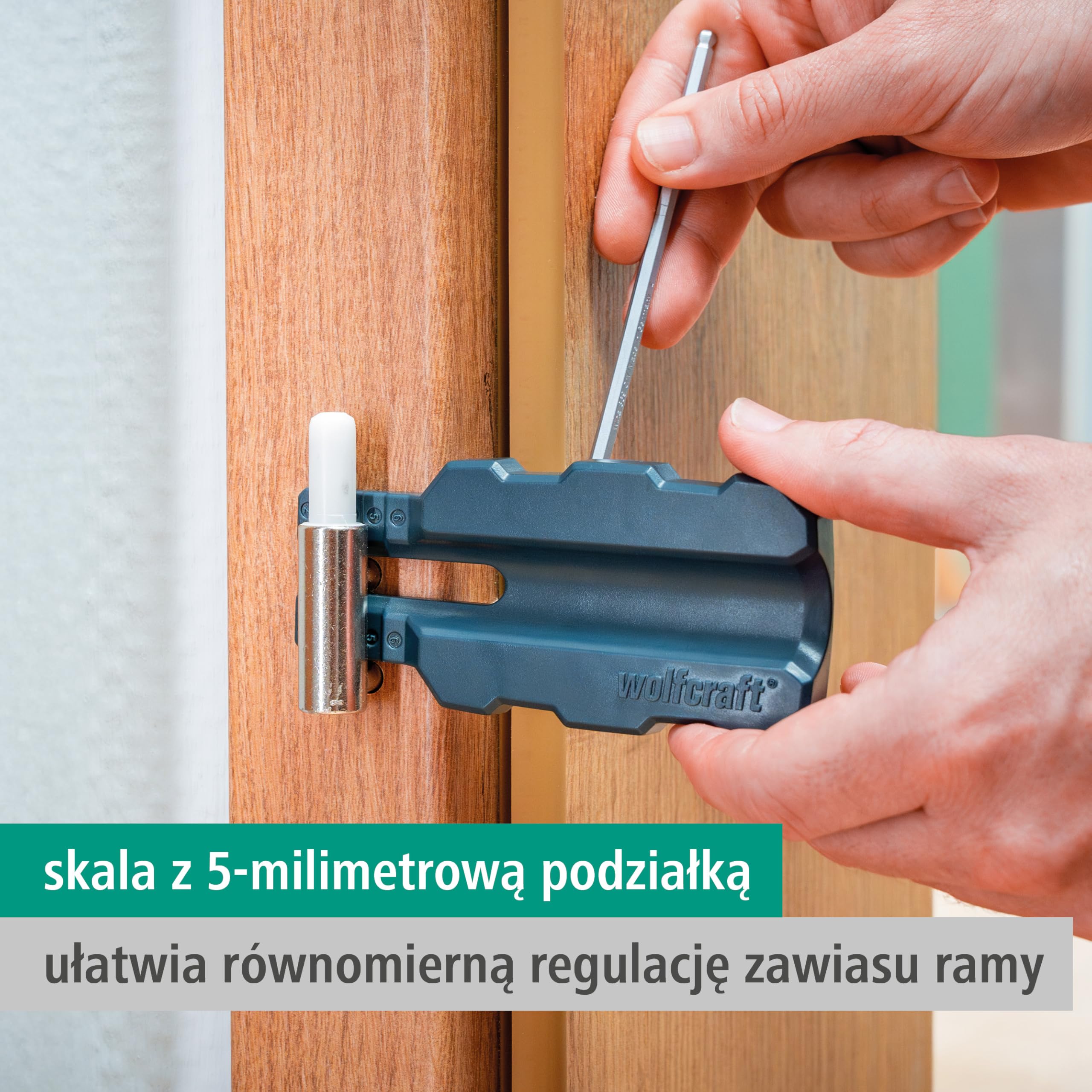 wolfcraft Zestaw montażowy skrzydła drzwi I 3674000 I wieszak do podnoszenia ze stali, prowadnice ze skalą pomiarową I łatwe zawieszenie i przenoszenie drzwi przez jedną osobę
