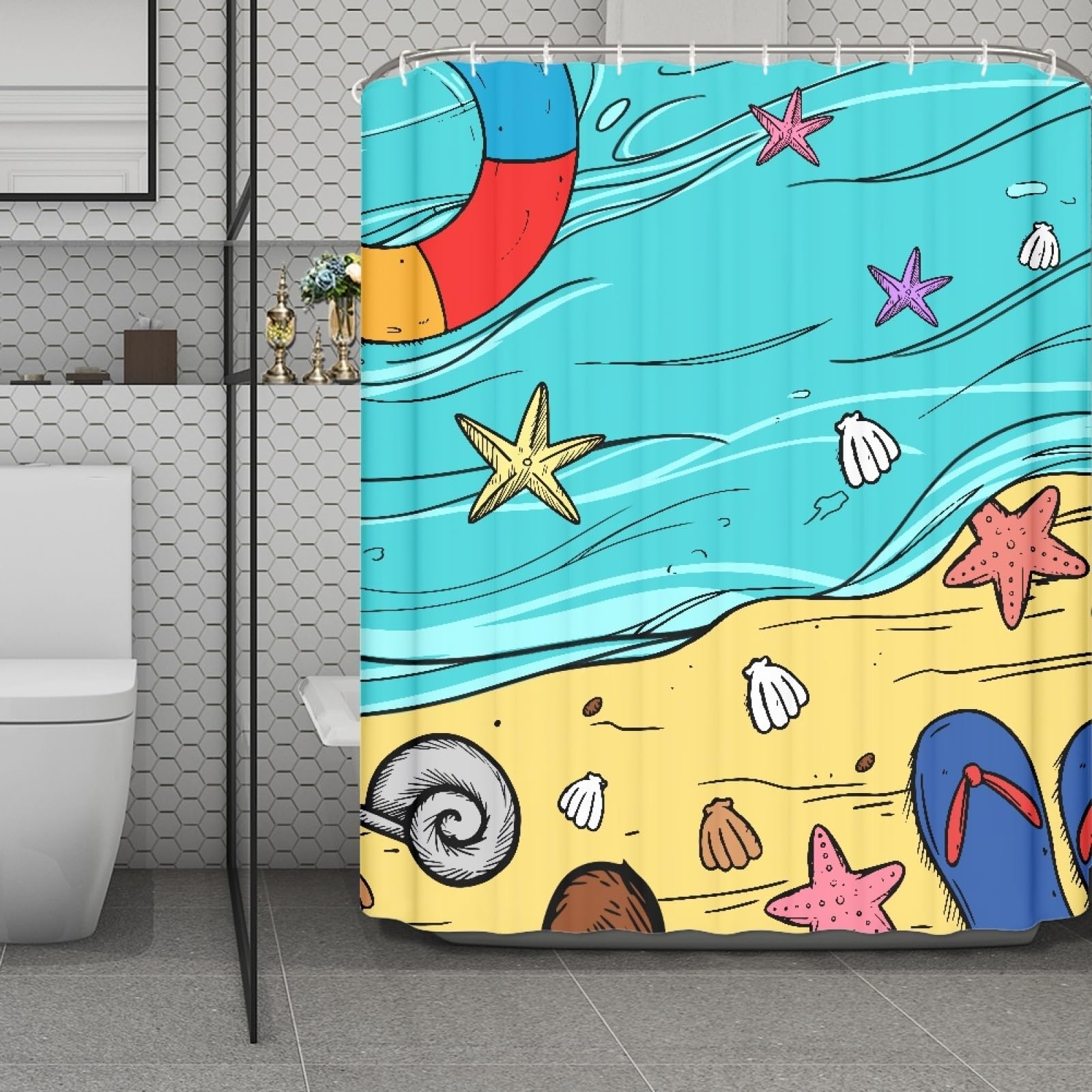 Rideaux de douche tissu polyester lavable en machine de 180x220 cm décoration bain