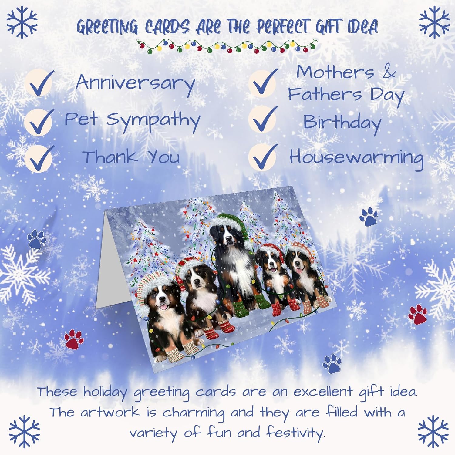 Christmas Light Bernese Mountain Dog Greeting Cards - Adorable Pets Invitation Cards with Envelopes - Pet Artwork Christmas Greeting Cards GCD58046 (10 Greeting Card)