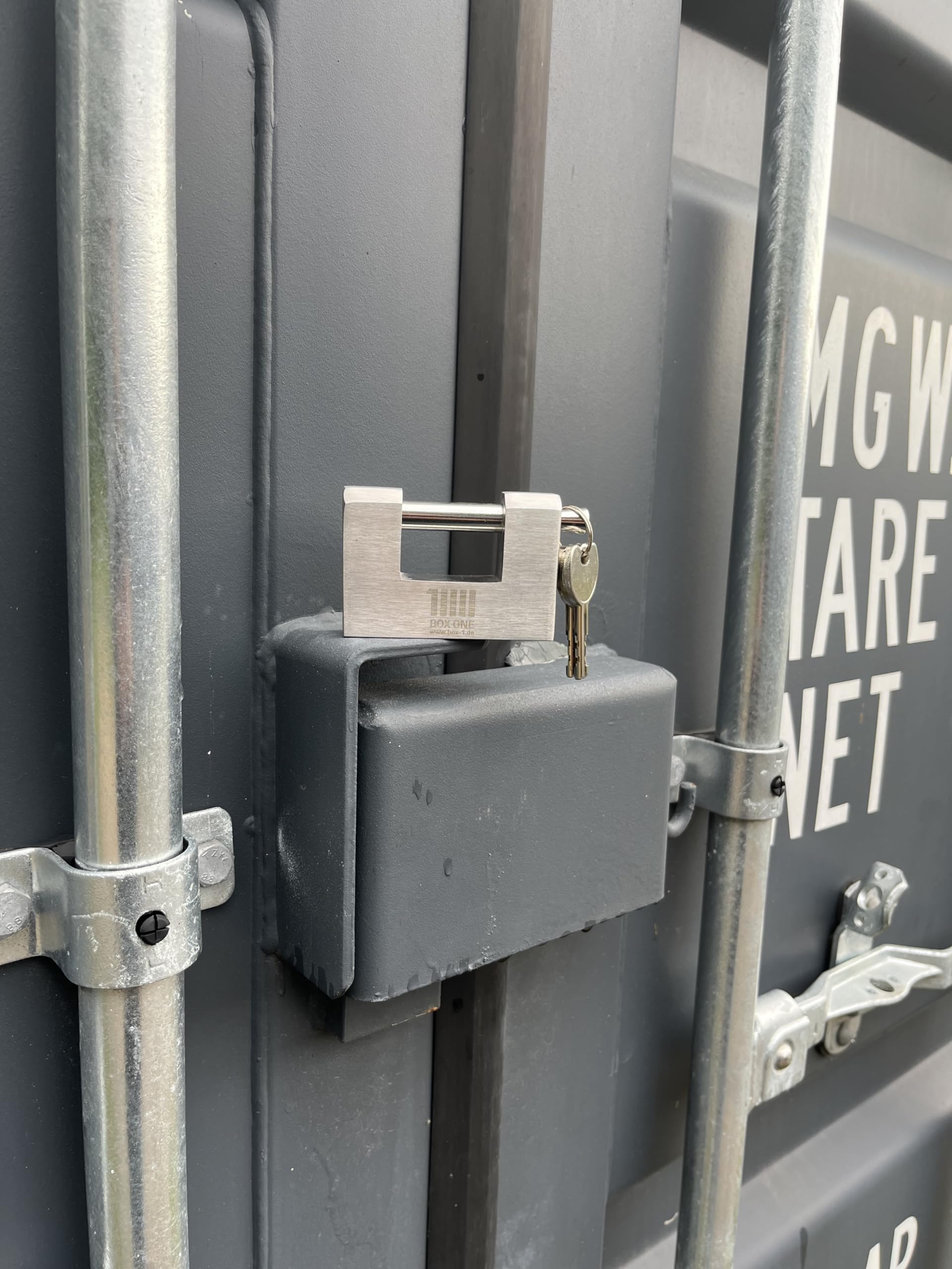 Seecontainer Schloss wetterfest - Massiver Bolzenstahl - Rostfrei & extrem robustes Hochsicherheitsschloss für Container, Lagerboxen & LKW-Auflieger - Der ultimative Schutz für Ihr Lager- 3 Schlüssel