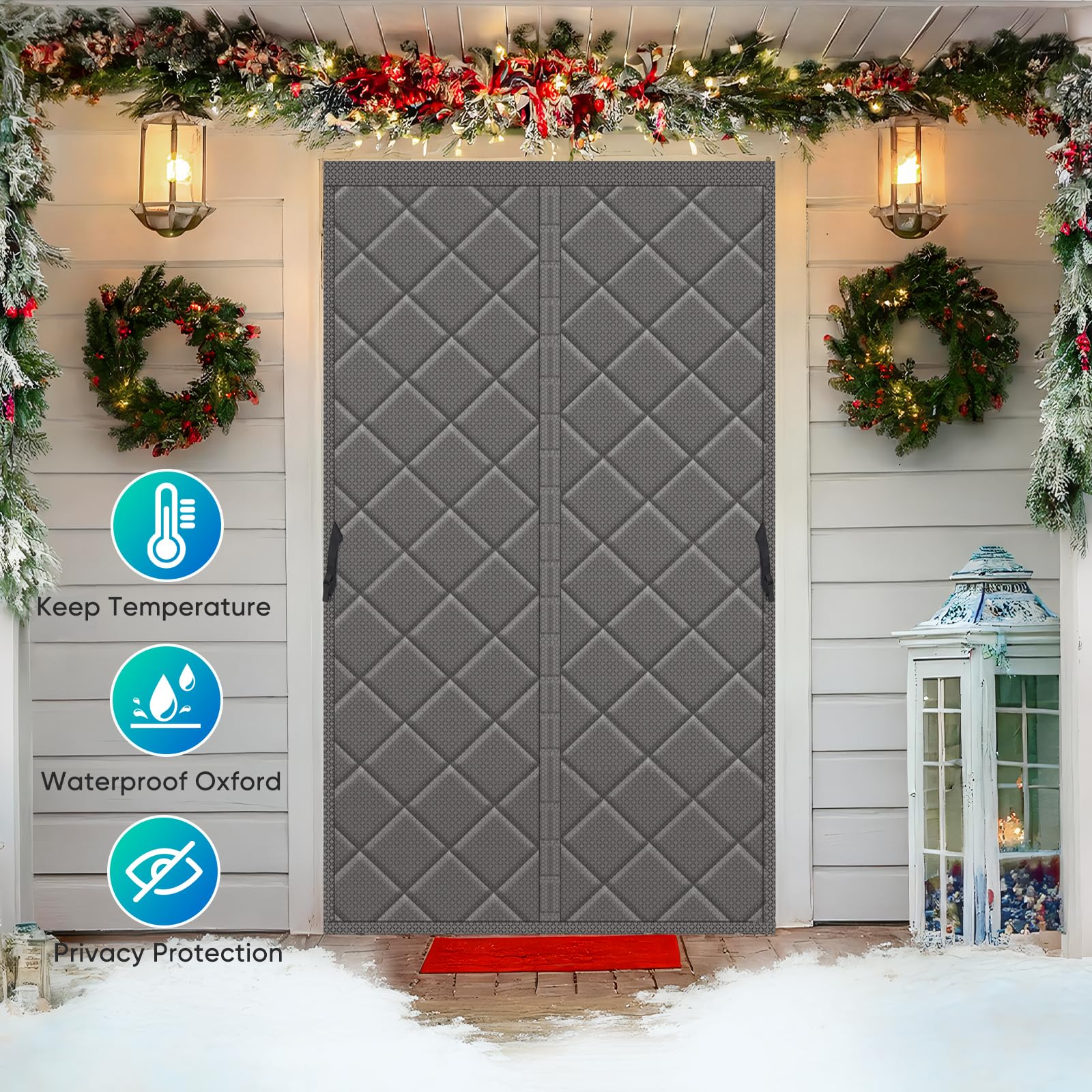 Sekey Magnet Thermo Türvorhang Kälteschutz Wärmeschutzvorhang für Türen Wasserdicht Winddicht Energieeinsparung Thermvorhang Tür 100x210cm Grau