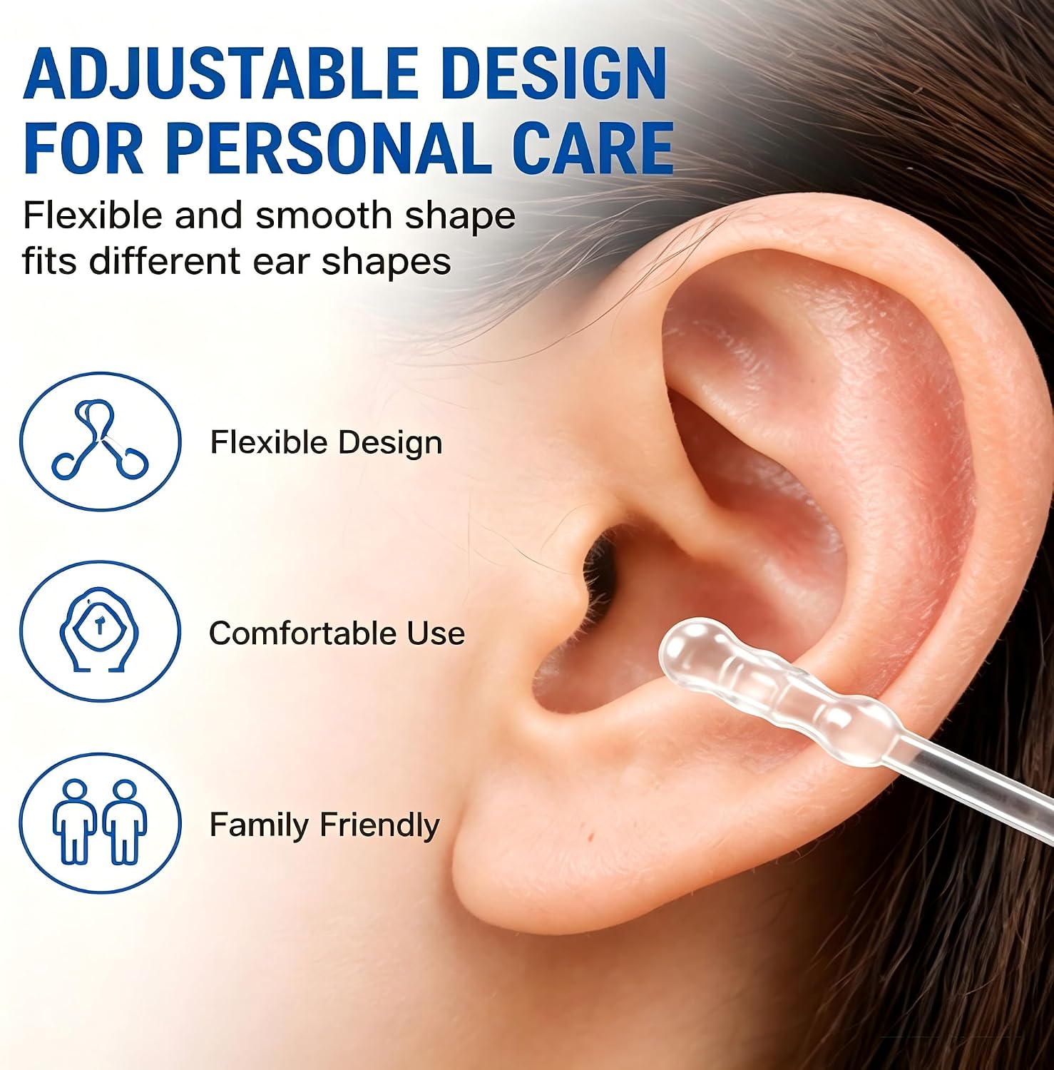 Earwax Removal Adhesive Swabs, Reusable Sticky Ear Cleaner with Soft Flexible Tips for Gentle Daily Ear Cleaning and Ear Care (72 PCS)