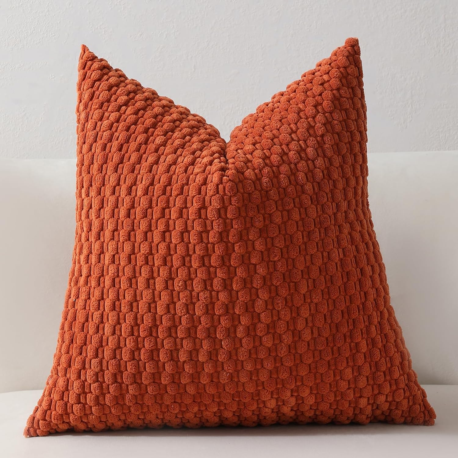 Pack of 4 Fall Orange Couch Throw Pillow Covers 18x18 Inch, Soft Aesthetic Accent Decorative Cushion Cover, Striped Corduroy Square Modern Pillow Case for Sofa Living Room Bed(Orange,18"x18")