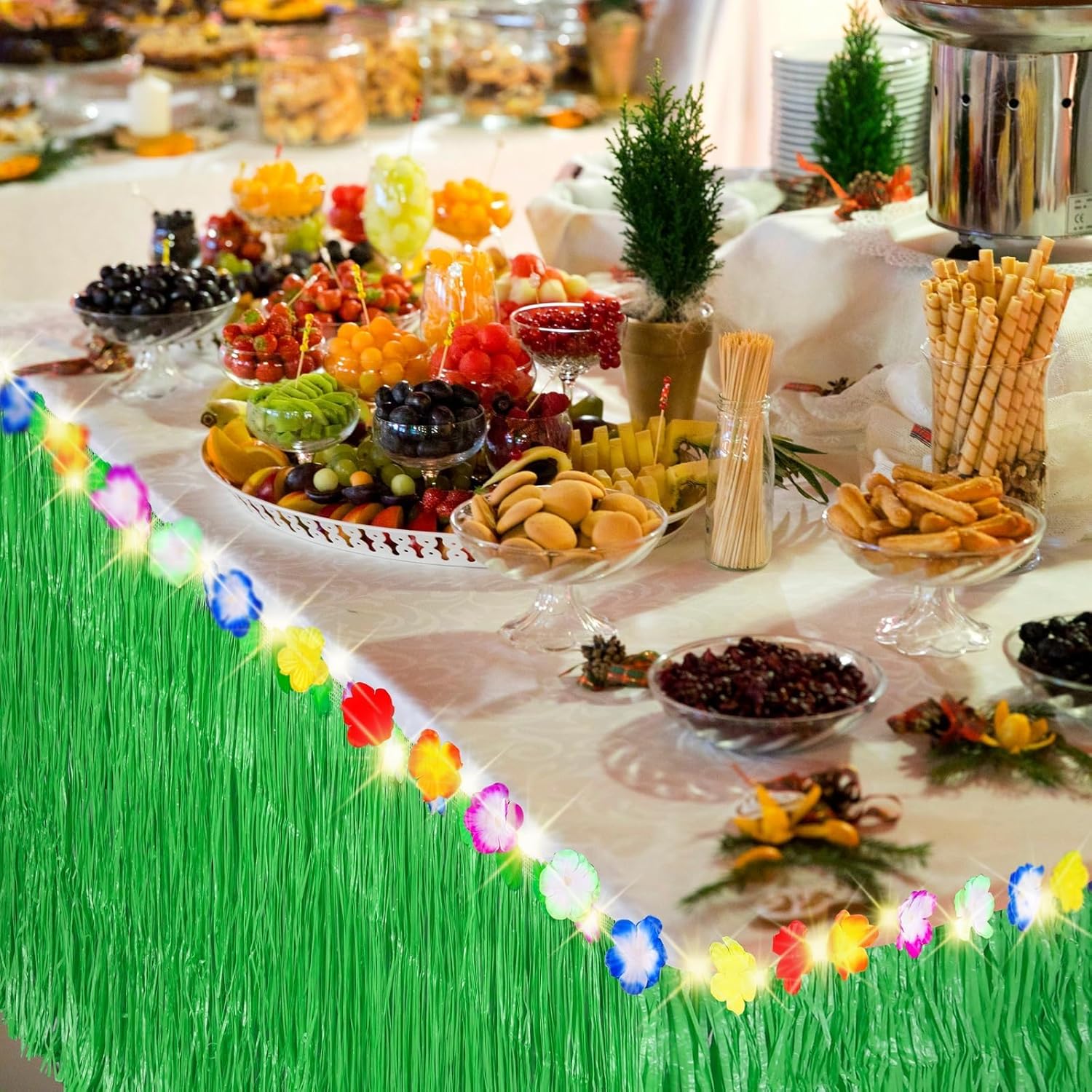 Aneco (アネコ) ルアウ グラス テーブルスカート 2枚 ハワイアン テーブルスカート グラススカート テーブルフリンジ LE