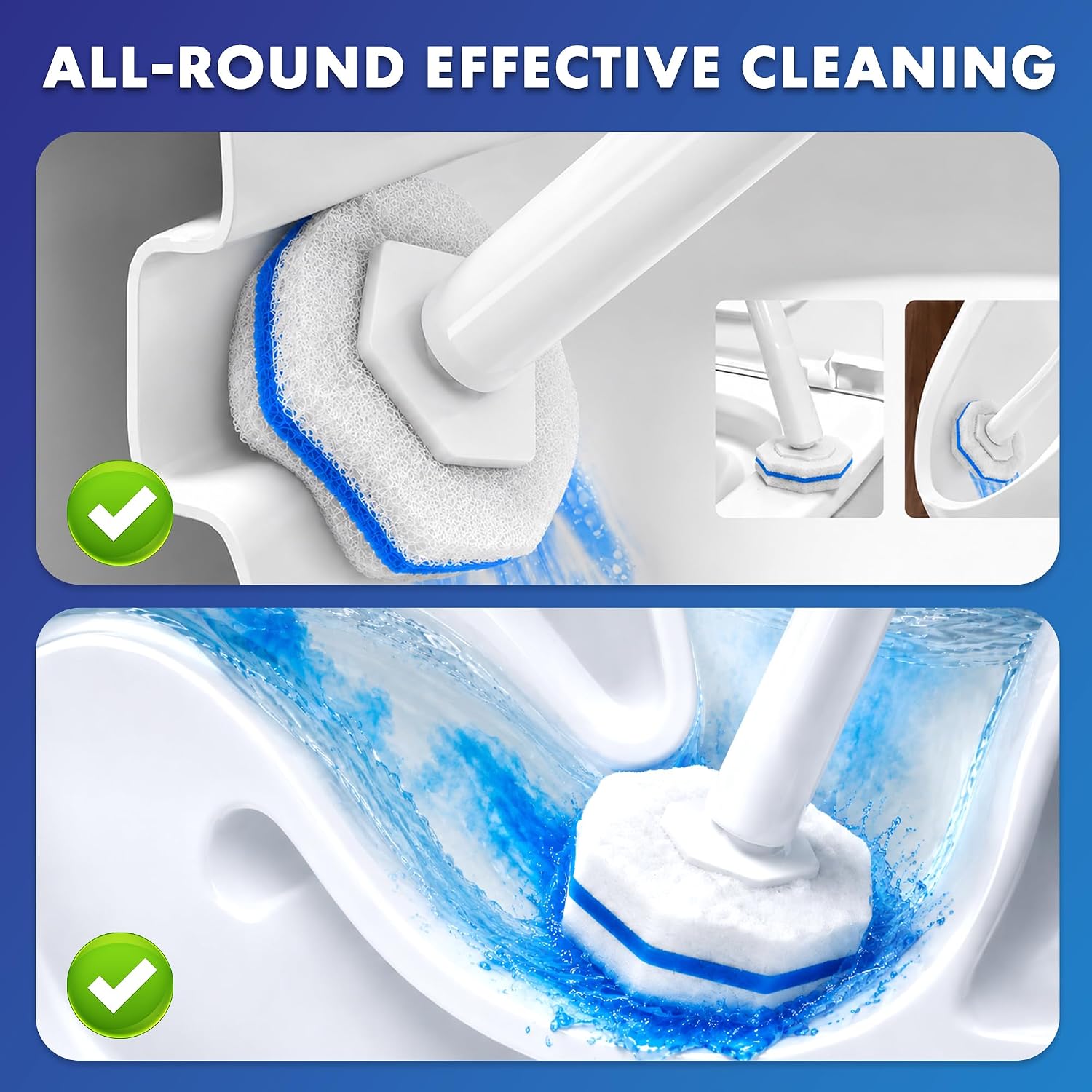 COBETE Disposable Toilet Brush Wand Kit with 50 Refills, Efficient Deep Scrubbing Toilet Bowl Cleaner Wand with Holder for Bathroom Toilet Cleaning(White)