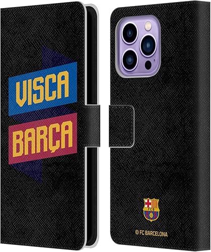 Head Case Designs Funda de piel con licencia oficial del FC Barcelona, Visca Forca Barca, tipo cartera compatible con Apple iPhone 14 Pro Max