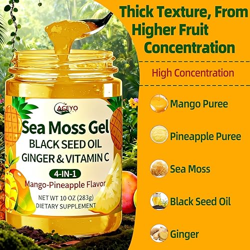 Miniatura 3 de ACEYO Gel de musgo marino 4 en 1, musgo de mar irlandés con aceite de semilla negra y jengibre, rico en minerales y vitaminas, apoyo a la inmunidad