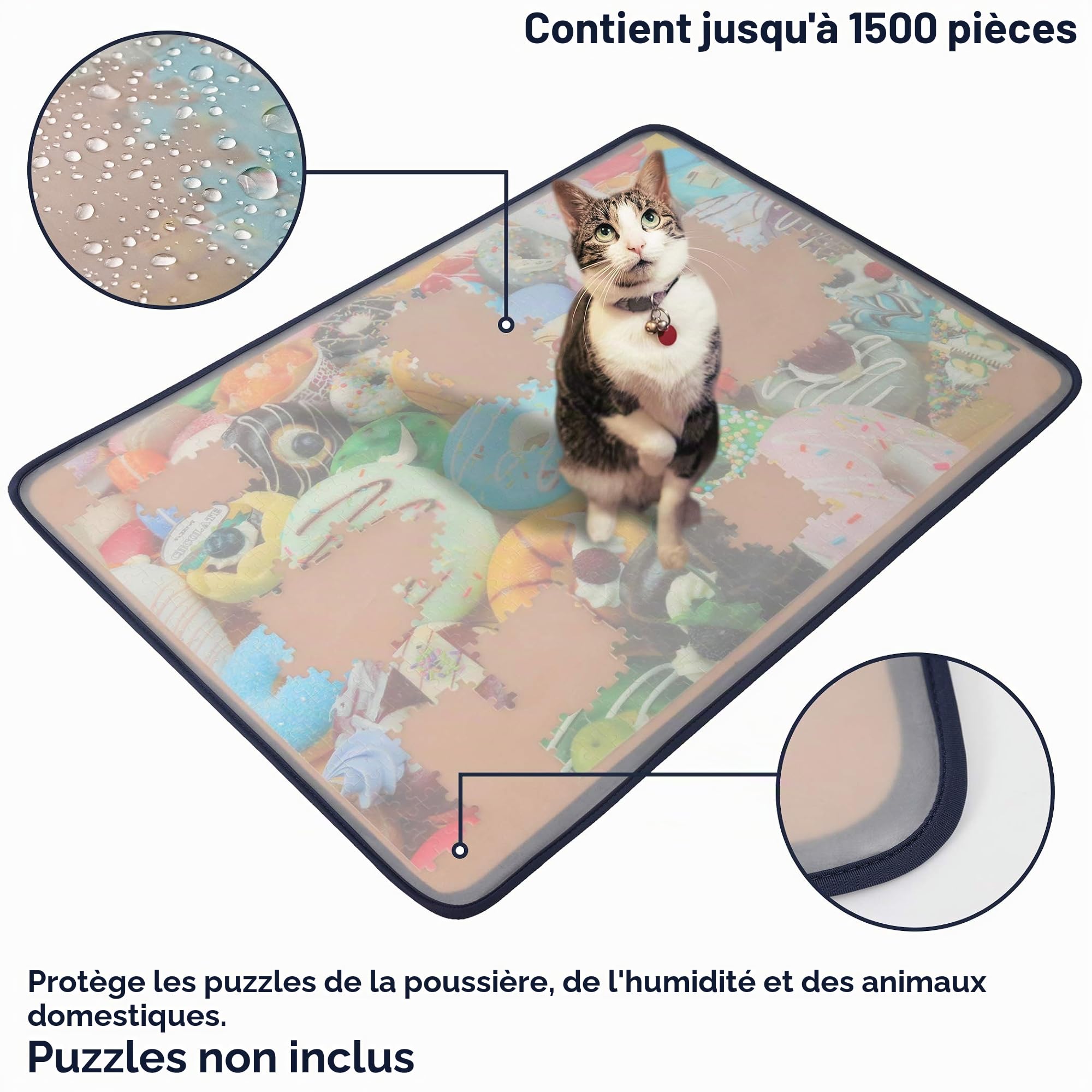 Tektalk Planche à puzzle avec couvercle anti-poussière pour rangement de puzzle, surface antidérapante (kaki, jusqu'à 1500 pièces)