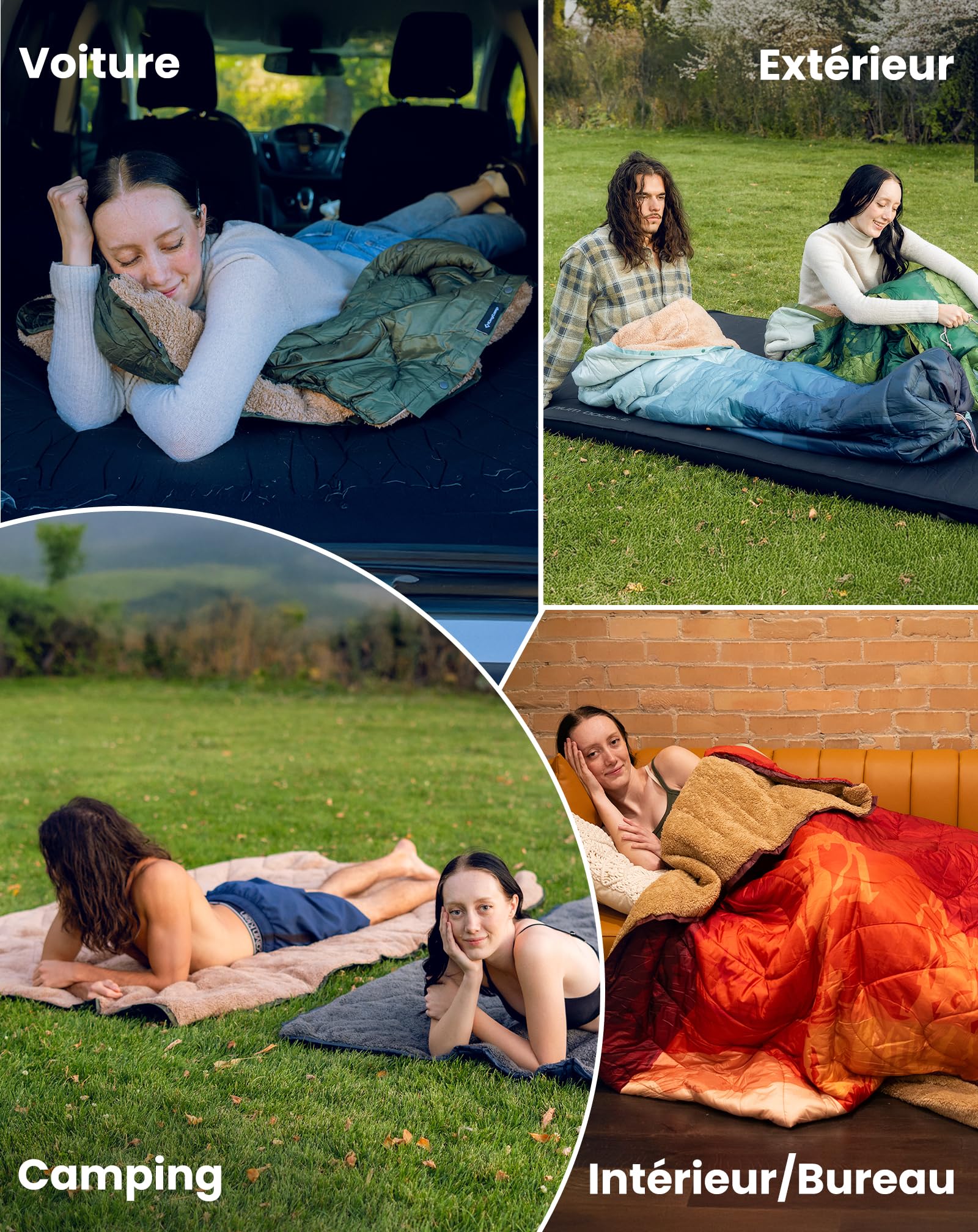 KingCamp Couverture de Camping 200×145 cm | 4-en-1|Range | Polaire Sherpa Chaude,Déperlant,Poncho,Sac d’Urgence,Extérieur Déperlant,Résistante,Idéal van Life,Festivals,Road Trip