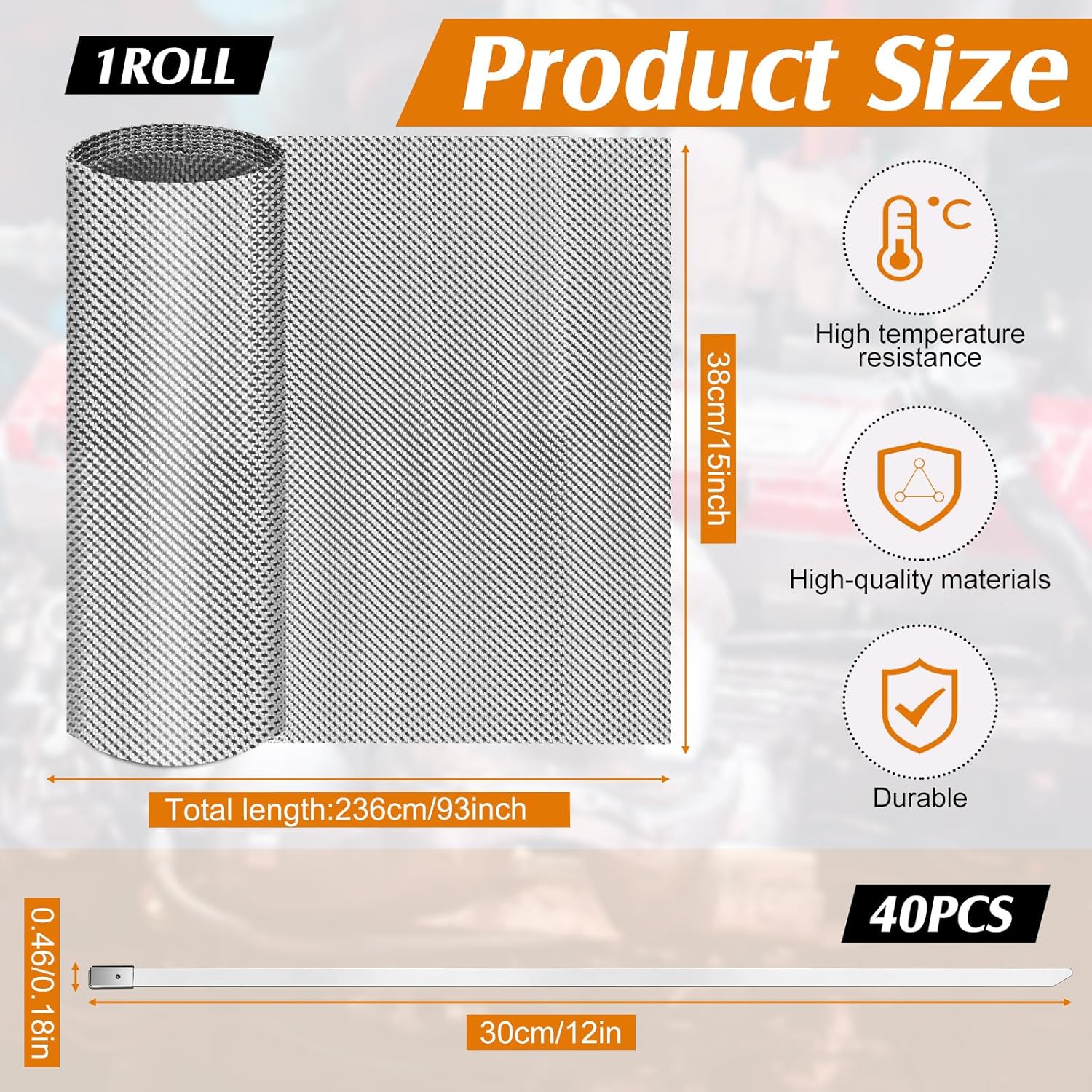 Exhaust Heat Shield Automotive, 15" x 93" Embossed Aluminum Heat Shield Material with 20 Pcs Cable Metal Zip Ties for Fire Wall, Exhaust Wrap, Wall Behind Grill