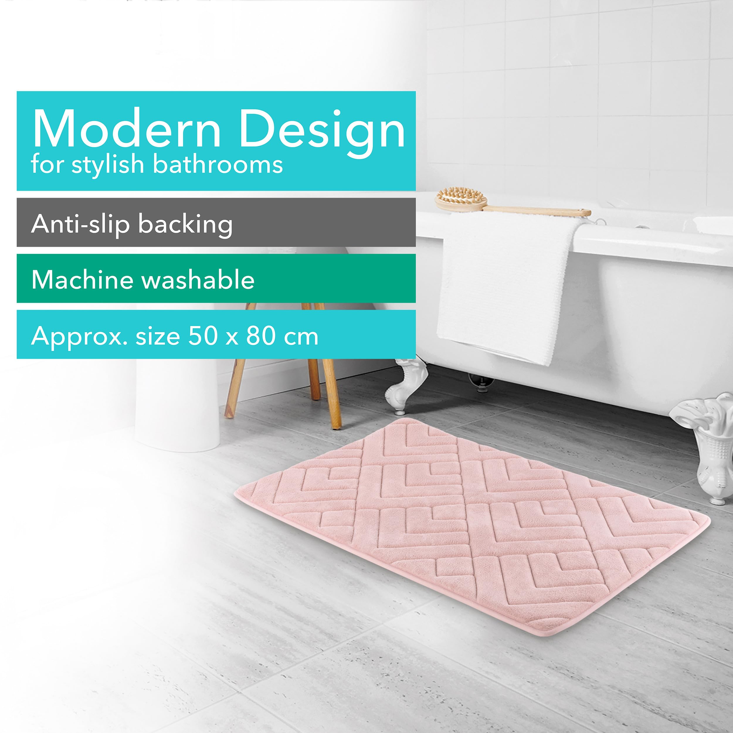 Beldray LA084699GRYUFEU7 Antibac Tappetino da bagno in memory foam ricamato, tappetino da bagno/doccia antibatterico, base antiscivolo, lavabile in la | Leroy Merlin