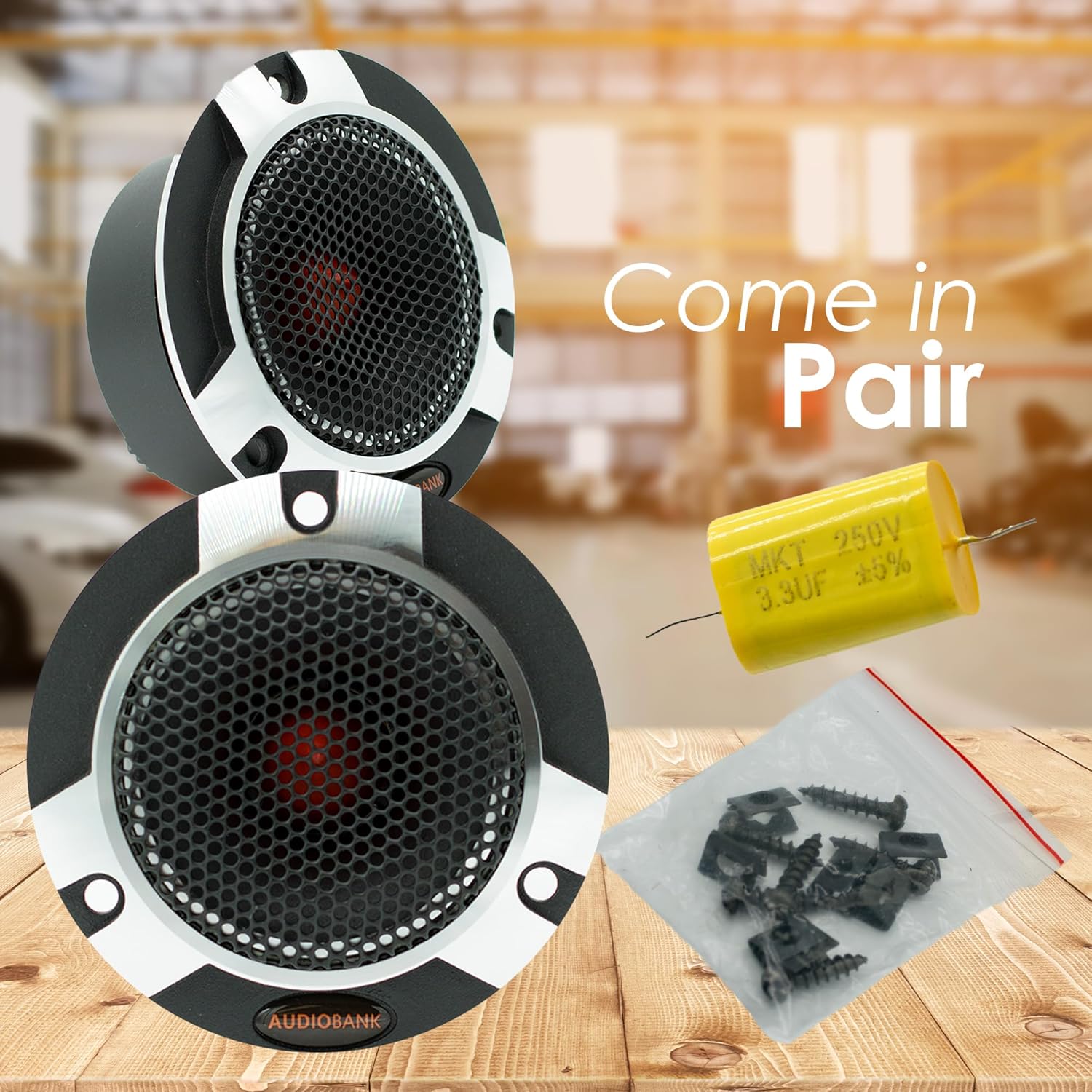Audiobank AB-W600P 1" Titanium Car Super Bullet Tweeter - Crisp Highs, Powerful Sound, Easy Installation (Pair)